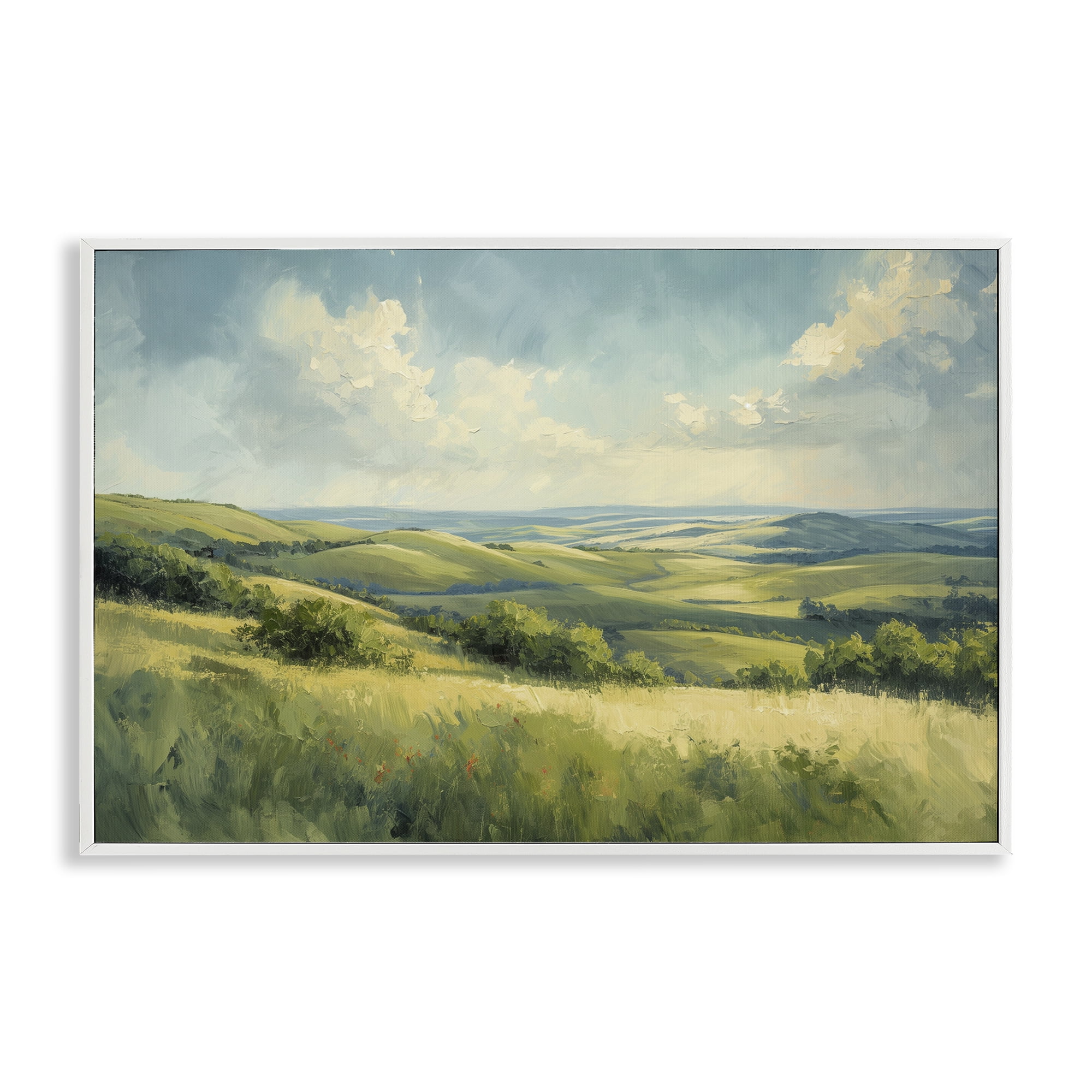 Stupell Industries Rolling Emerald Horizon Landscape & Nature Painting White Framed Art Print Wall Art, 18 x 12