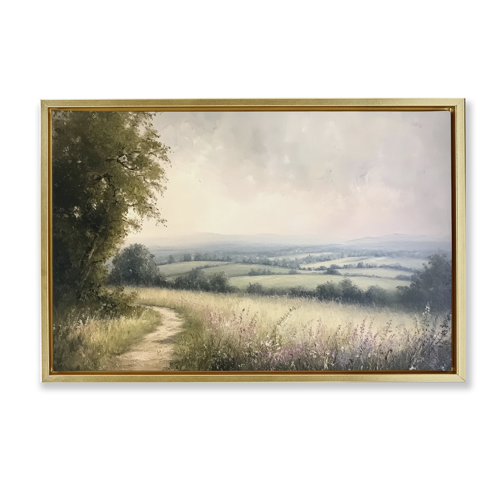 Stupell Industries Rolling Farmlands in Distance Gold Framed Floater Canvas Wall Art, design by Petal Prints Design