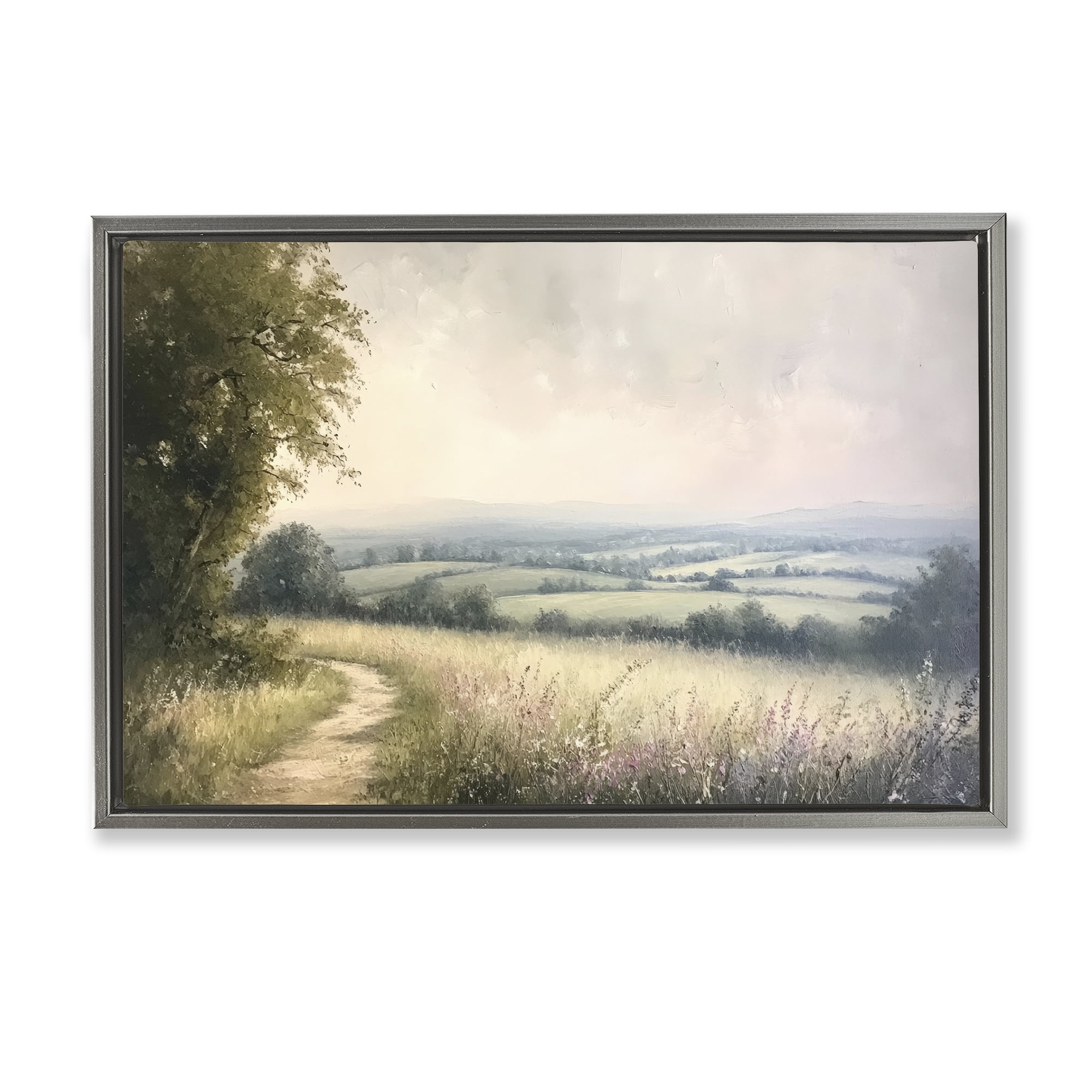 Stupell Industries Rolling Farmlands in Distance Gray Framed Floater Canvas Wall Art, design by Petal Prints Design