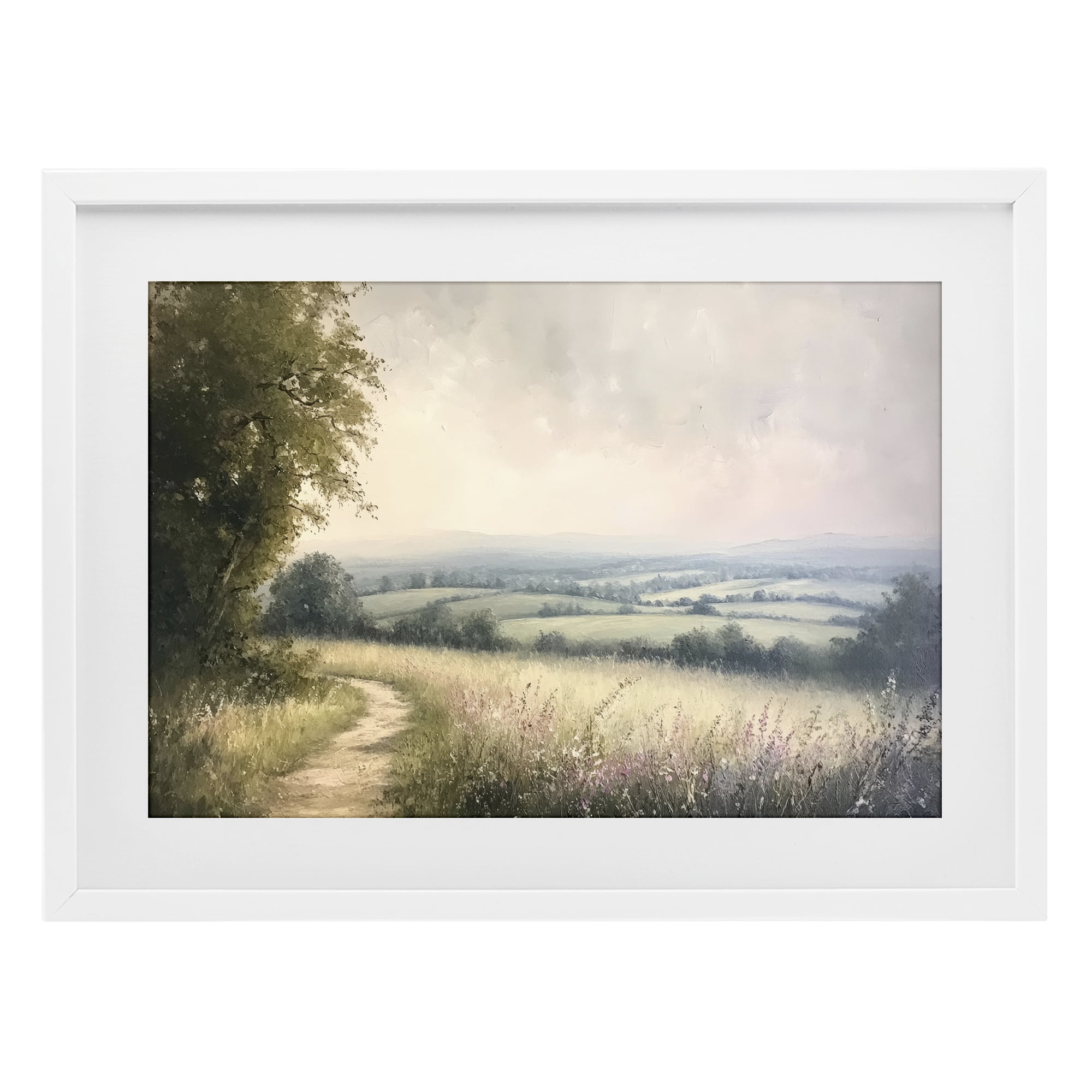 Stupell Industries Rolling Farmlands in Distance White Framed Print Under Glass, design by Petal Prints Design