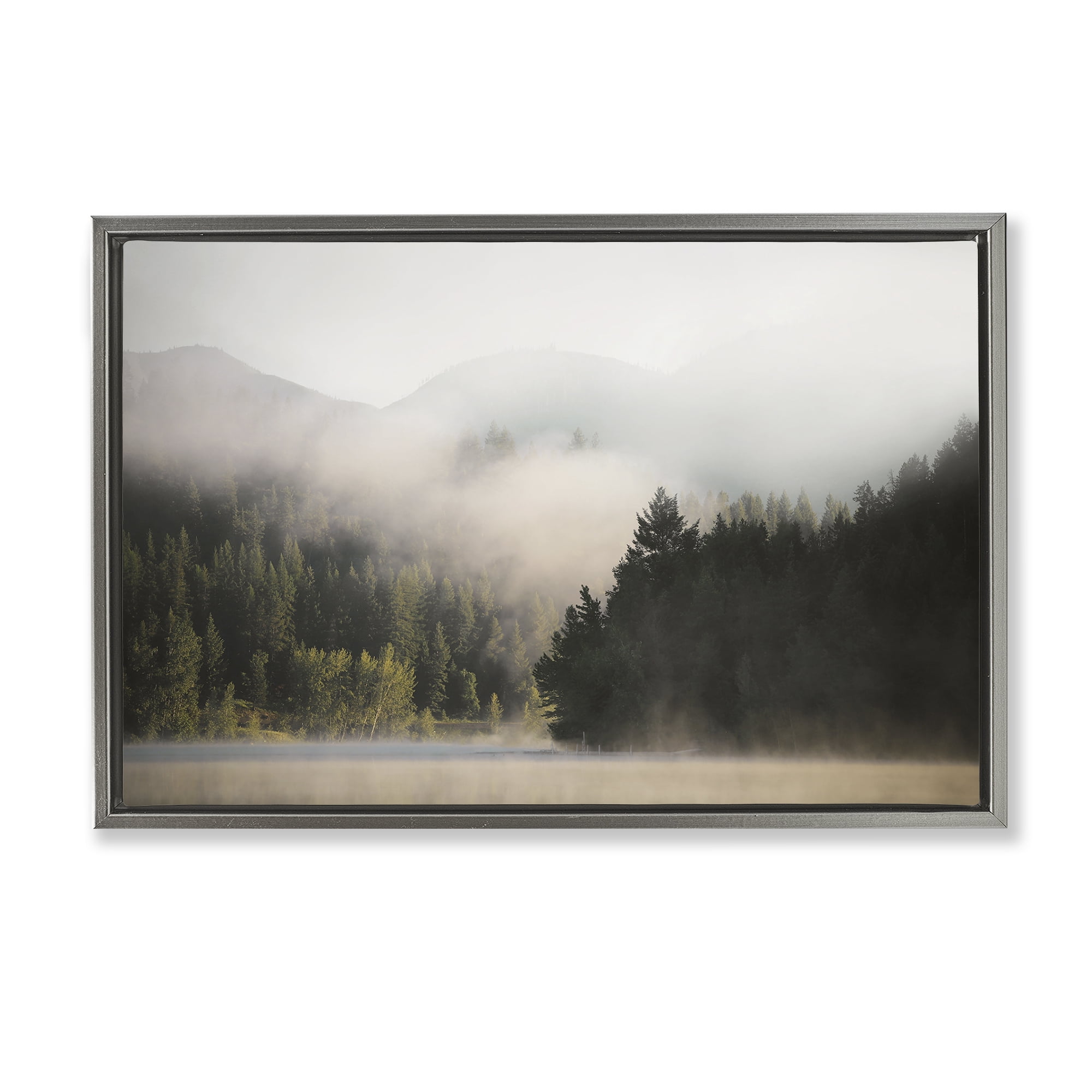 Stupell Industries Rolling Fog Woodland View Landscape & Nature Photography Gray Floater Framed Canvas Art Print Wall Art, 31 x 21