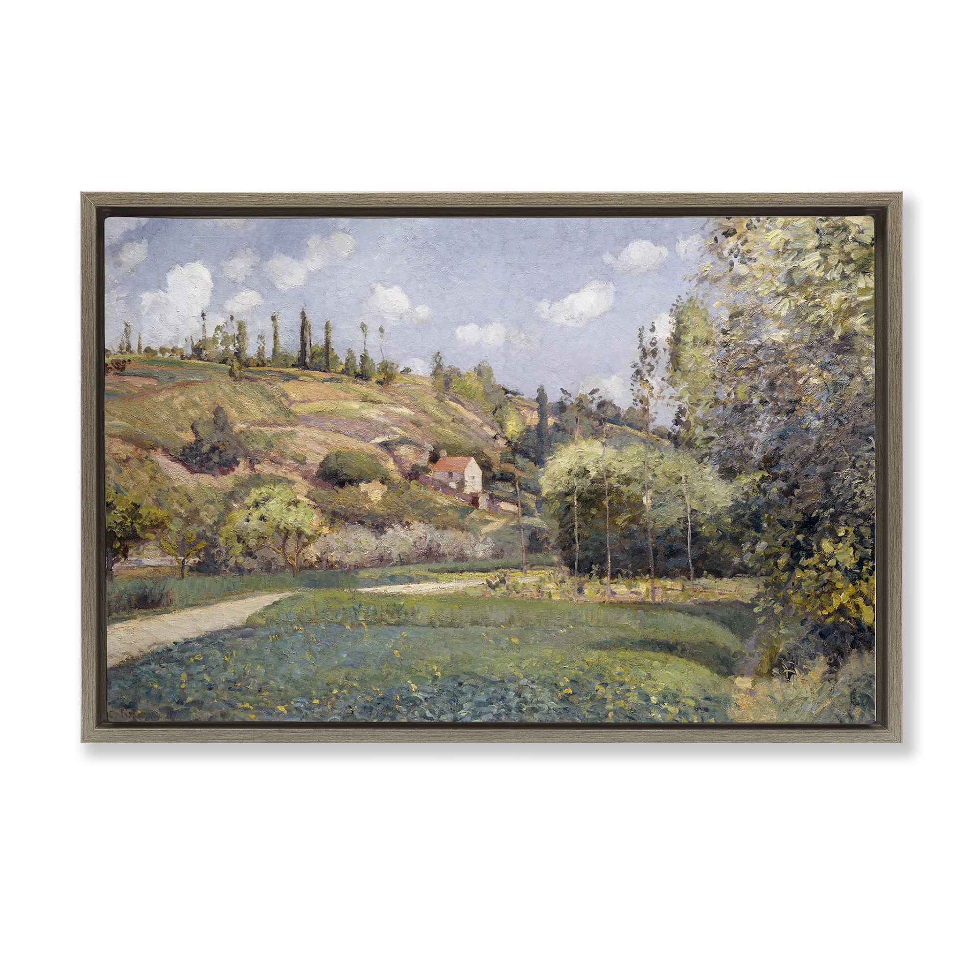 Stupell Industries Rolling Green Hillside Landscape & Nature Painting Brown Floater Framed Canvas Art Print Wall Art, 25 x 17