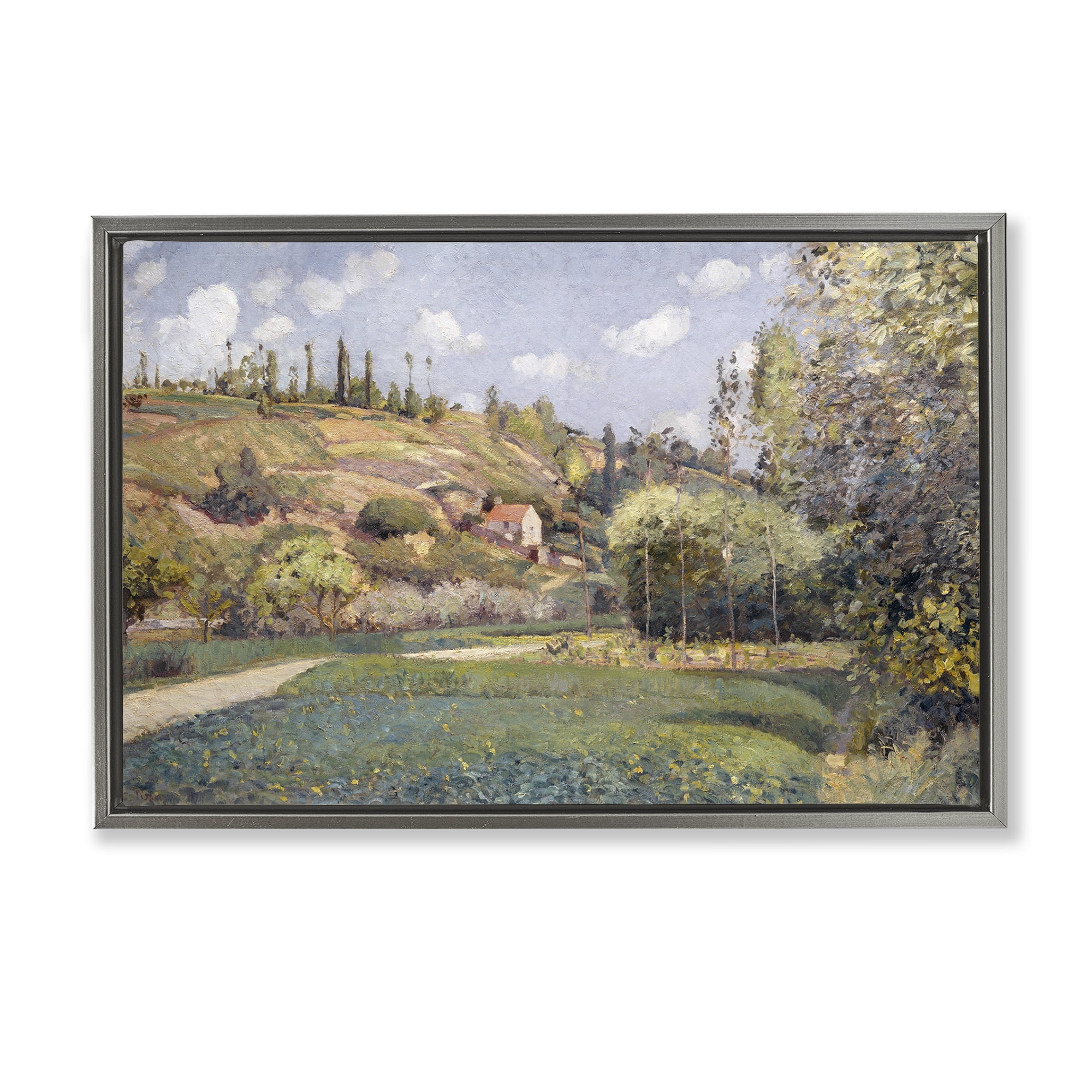 Stupell Industries Rolling Green Hillside Landscape & Nature Painting Gray Floater Framed Canvas Art Print Wall Art, 25 x 17