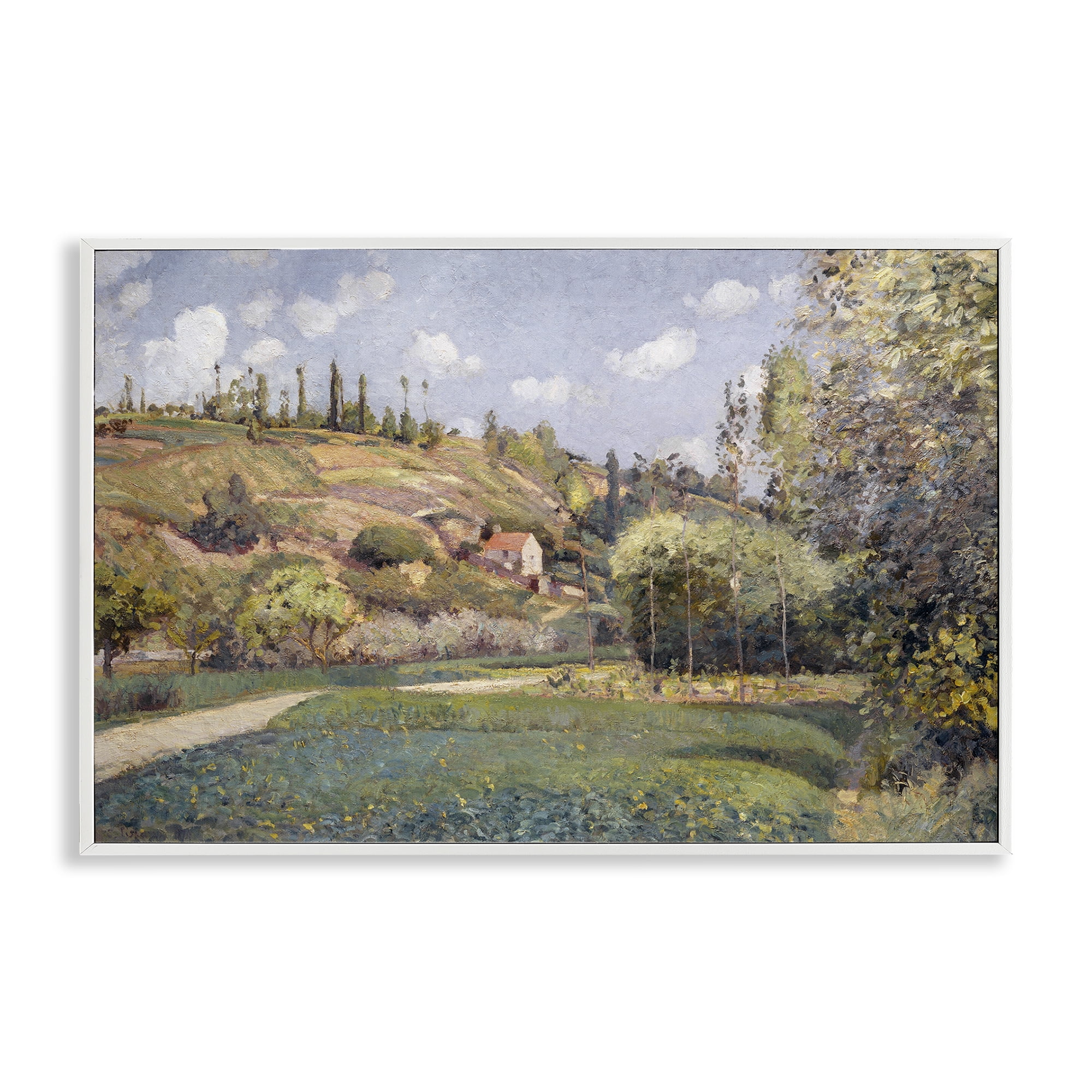 Stupell Industries Rolling Green Hillside Landscape & Nature Painting White Framed Art Print Wall Art, 18 x 12