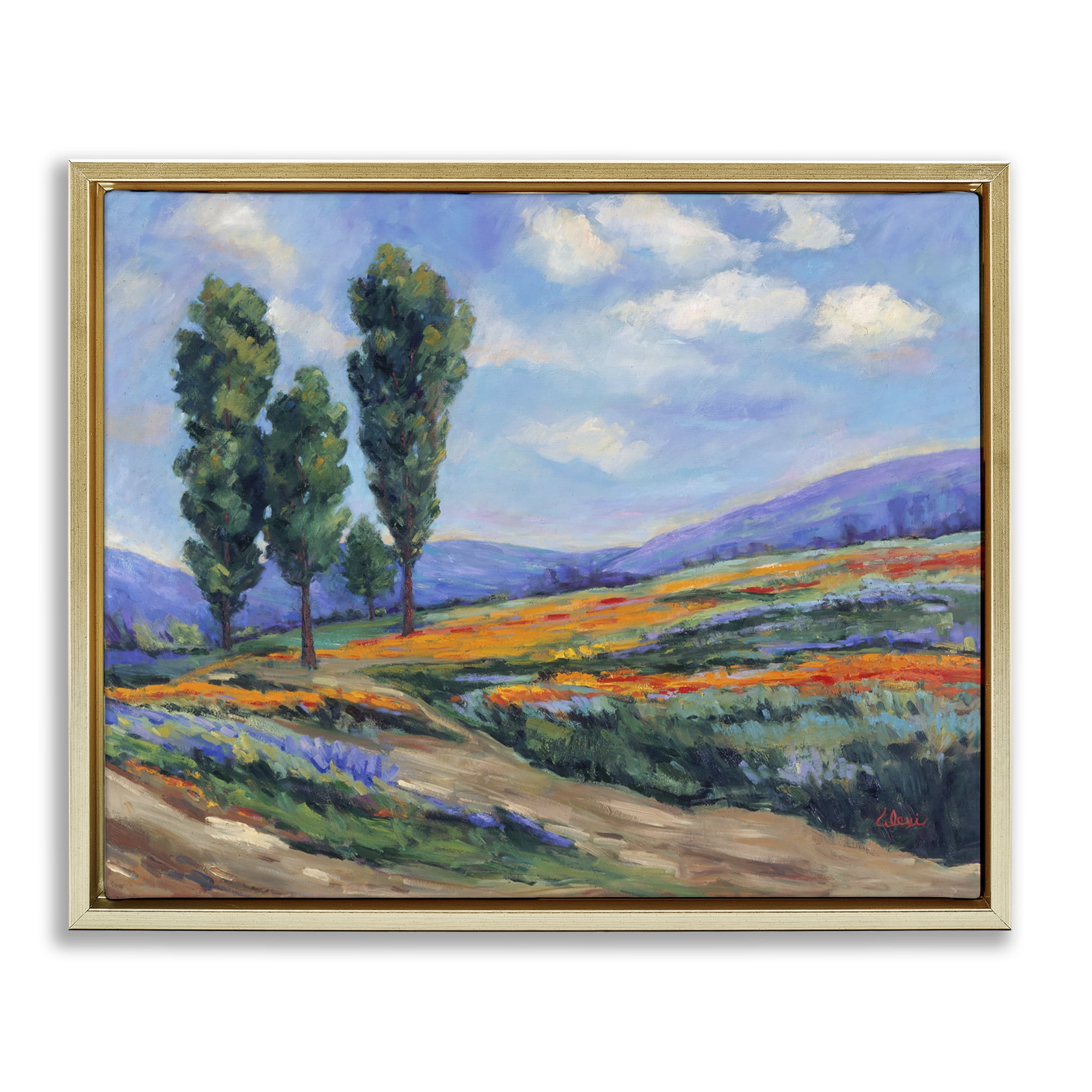 Stupell Industries Rolling Hills Traditional Landscape Landscape & Nature Painting Gold Floater Framed Canvas Art Print Wall Art, 21 x 17