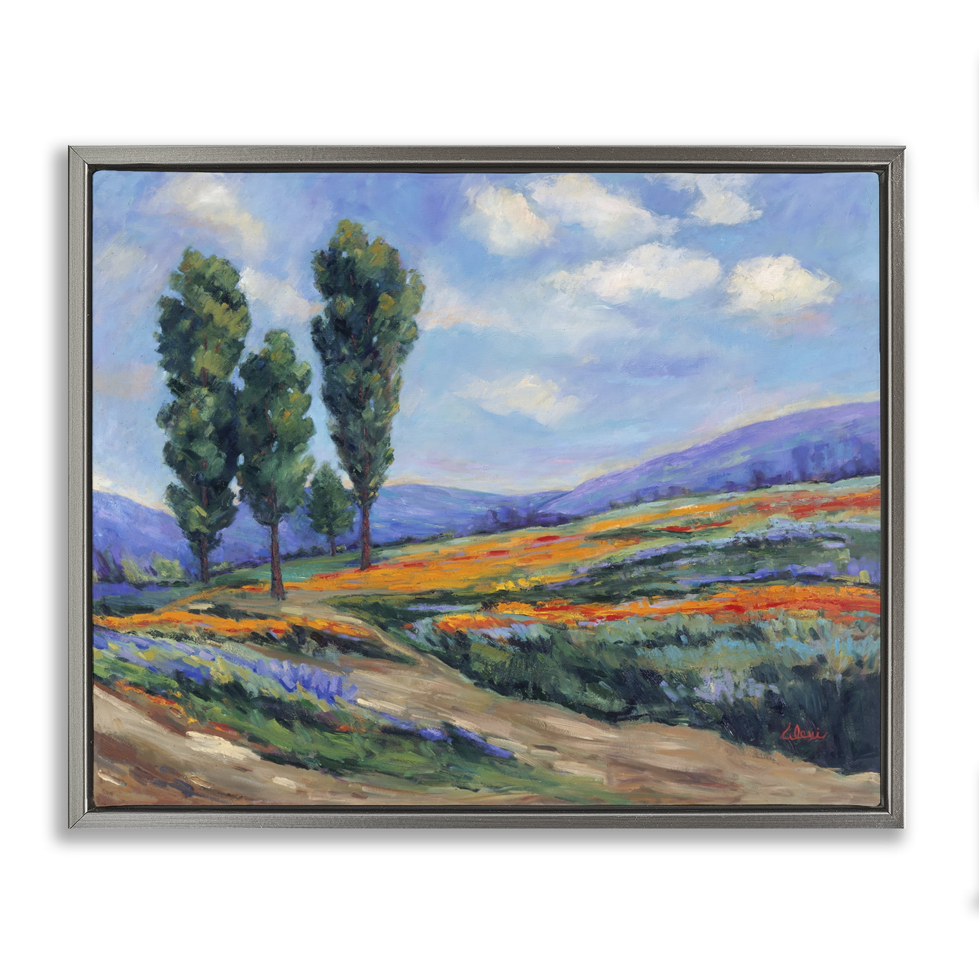 Stupell Industries Rolling Hills Traditional Landscape Landscape & Nature Painting Gray Floater Framed Canvas Art Print Wall Art, 31 x 25