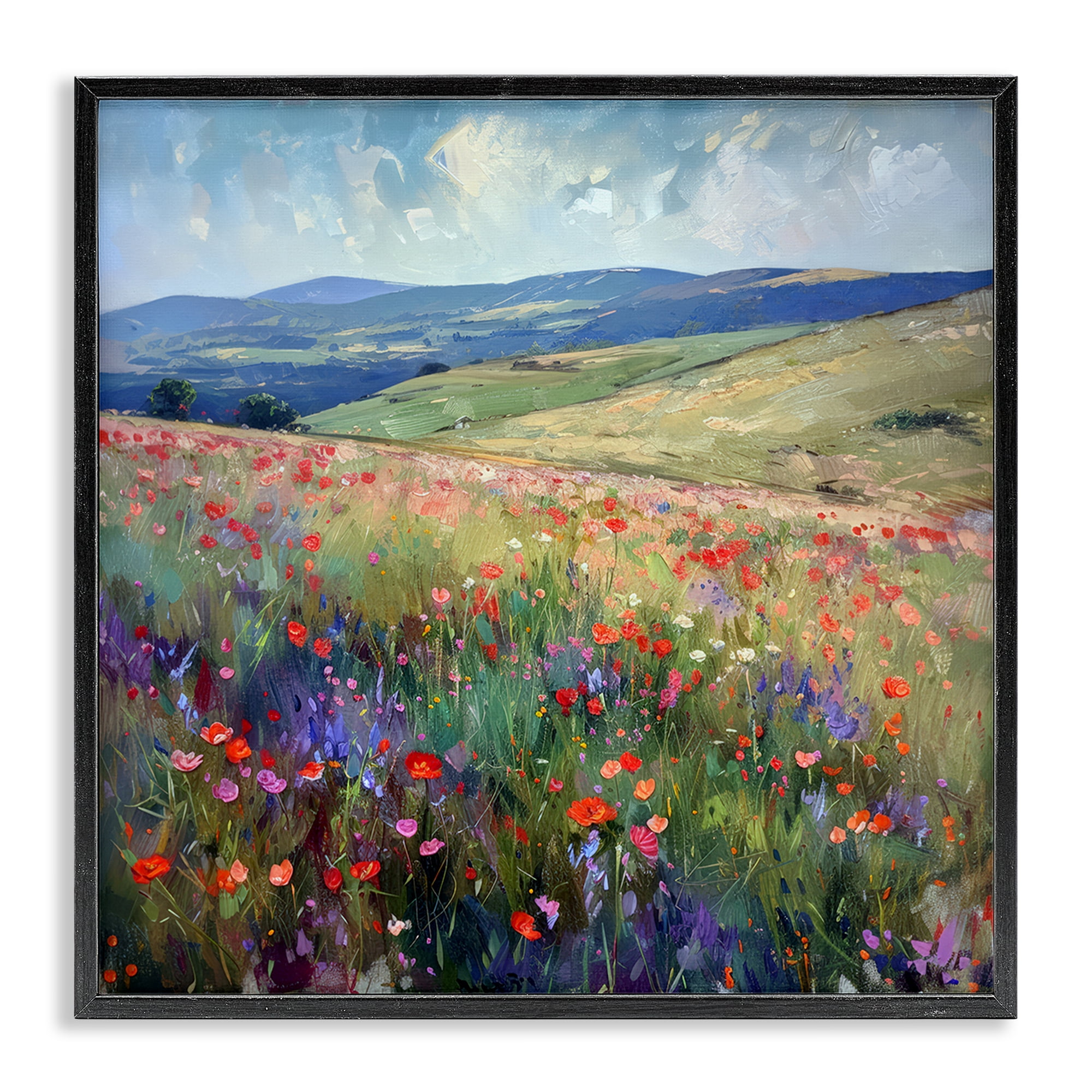 Stupell Industries Rolling Meadow Flowers Landscape & Nature Painting Black Framed Art Print Wall Art, 17 x 17