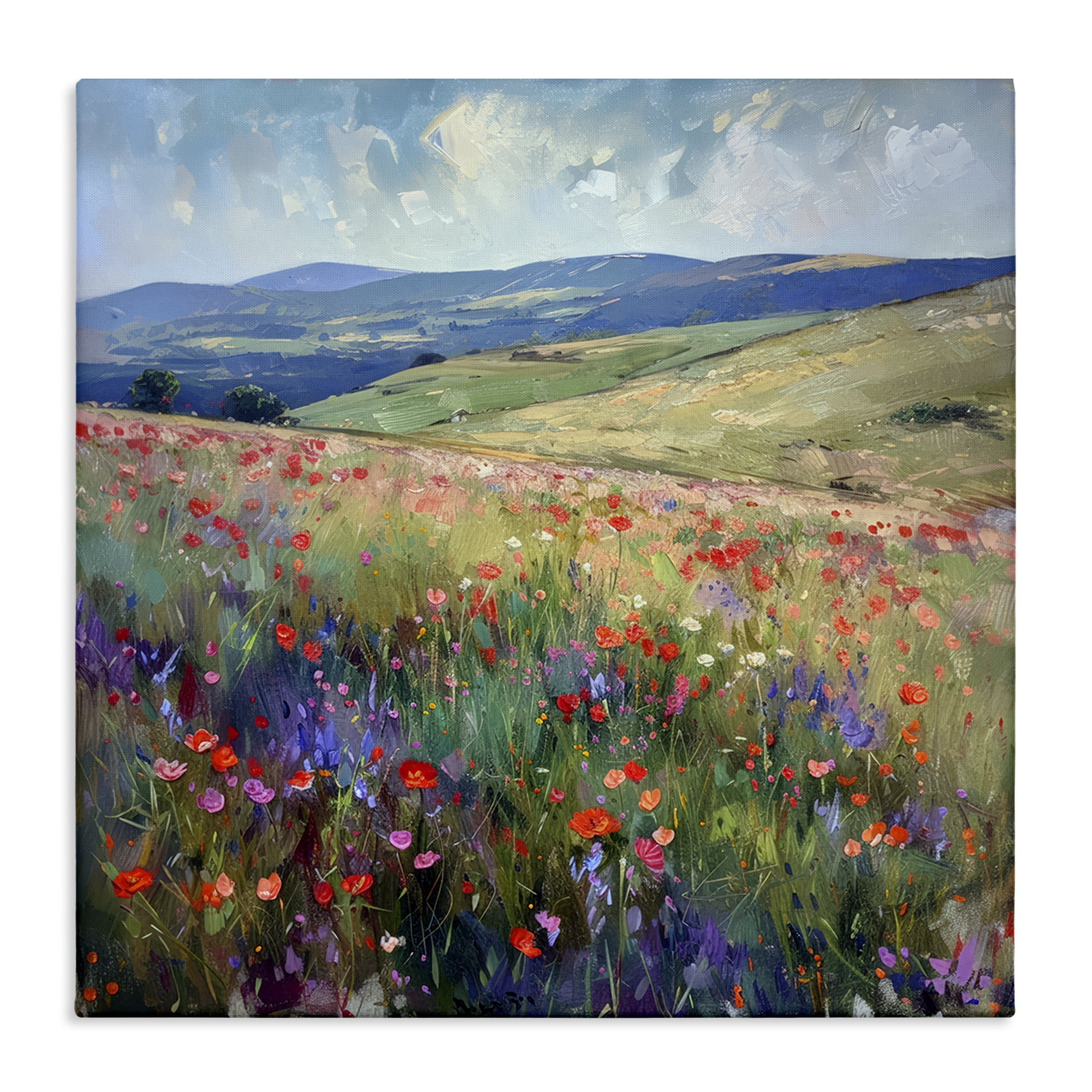 Stupell Industries Rolling Meadow Flowers Landscape & Nature Painting Wrapped Canvas Art Print Wall Art, 24 x 24