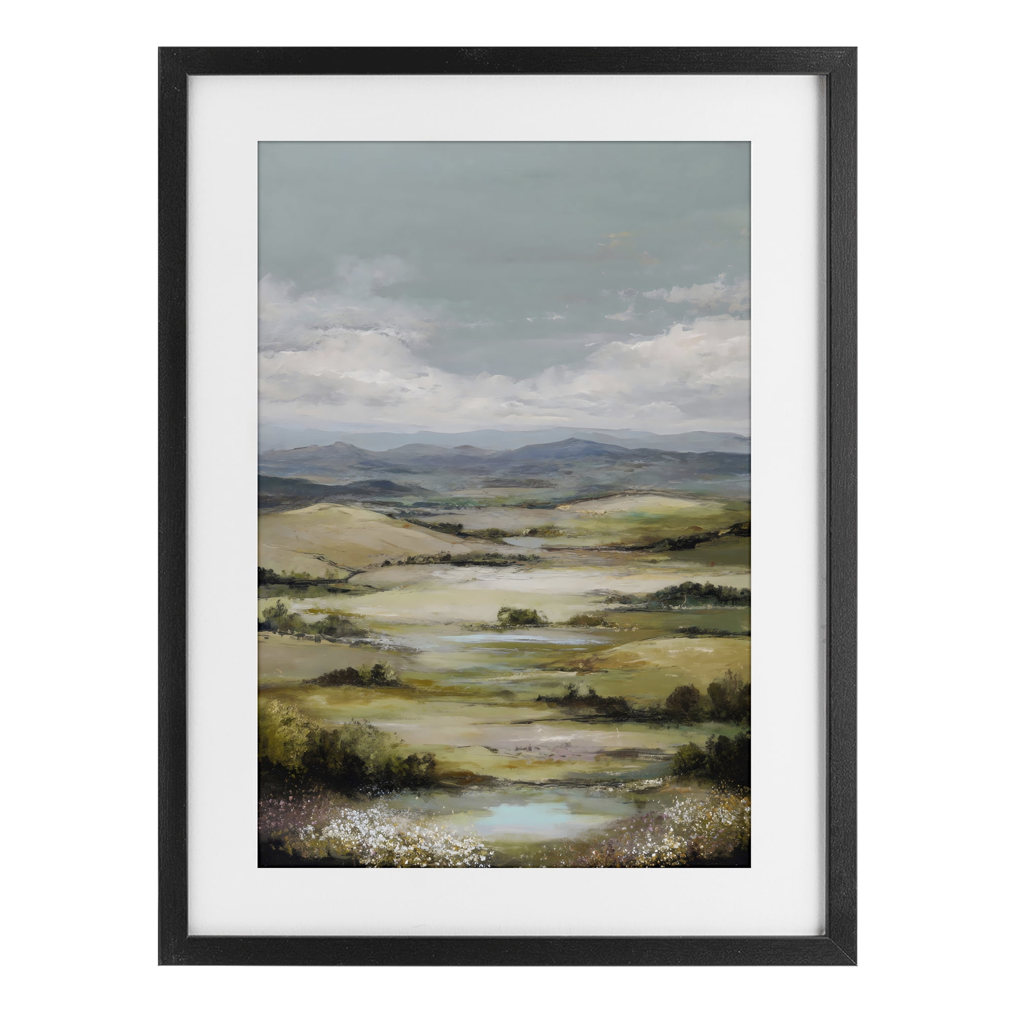 Stupell Industries Rolling Mountain Meadows Black Framed Print Under Glass, design by Petal Prints Design