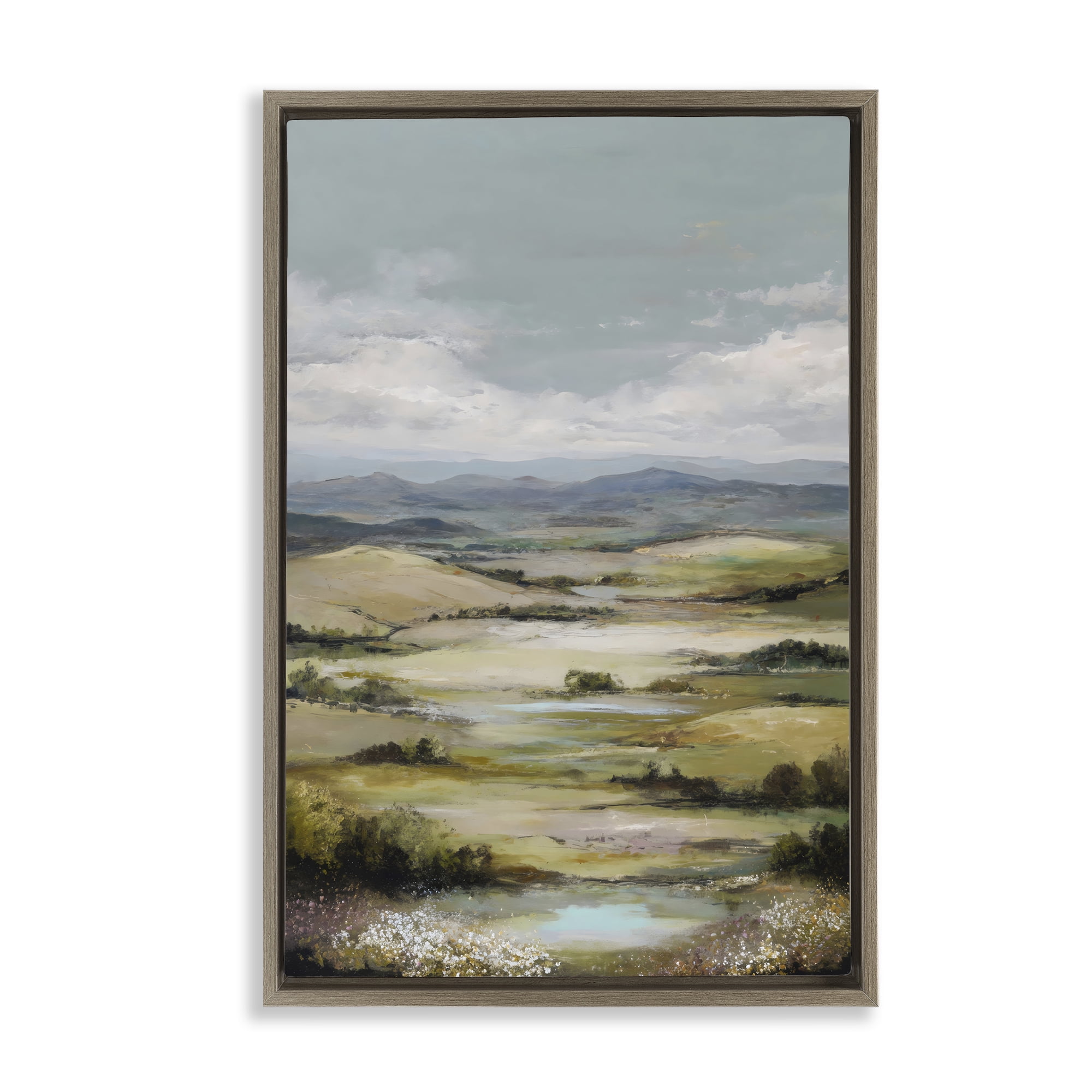 Stupell Industries Rolling Mountain Meadows Brown Framed Floater Canvas Wall Art, design by Petal Prints Design