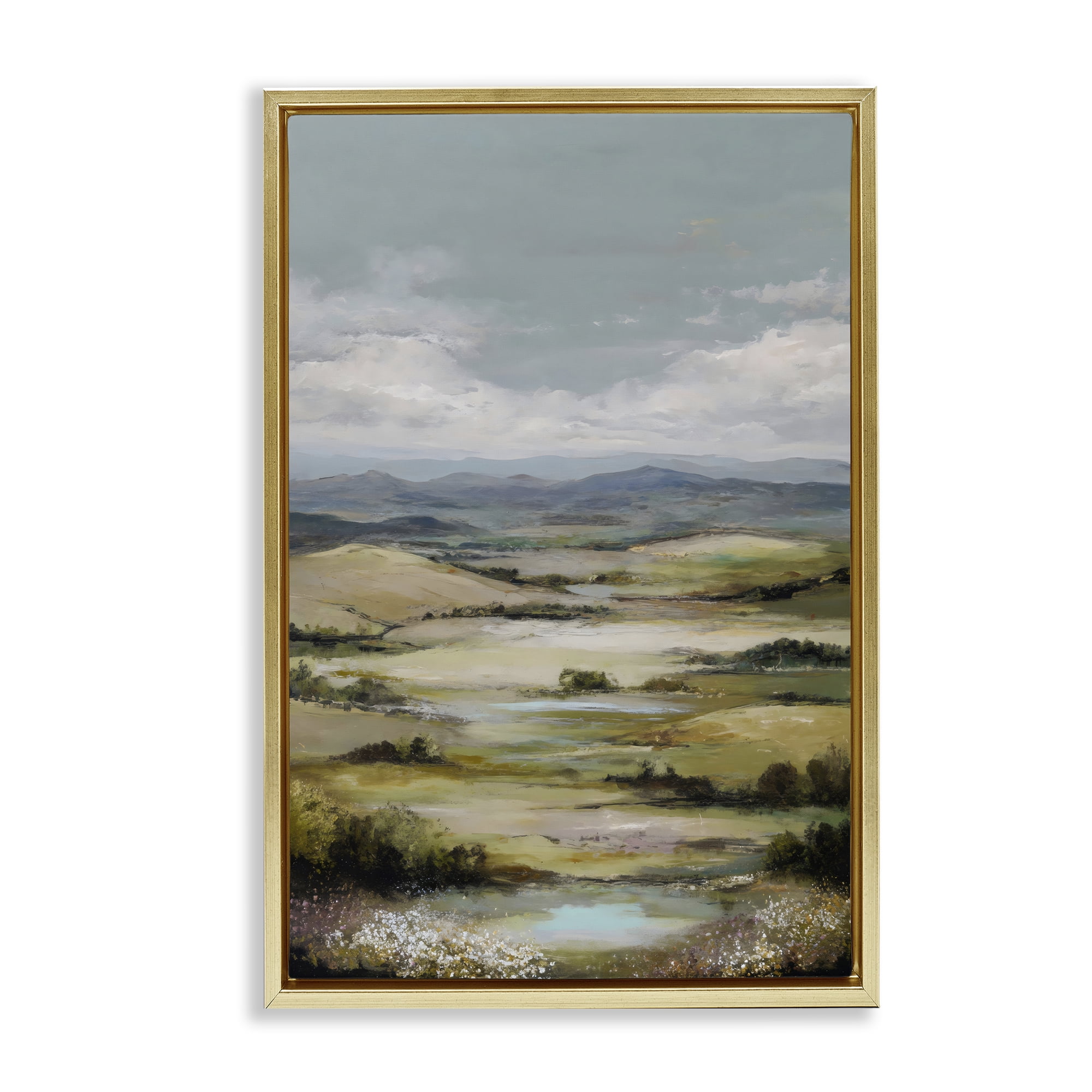 Stupell Industries Rolling Mountain Meadows Gold Framed Floater Canvas Wall Art, design by Petal Prints Design