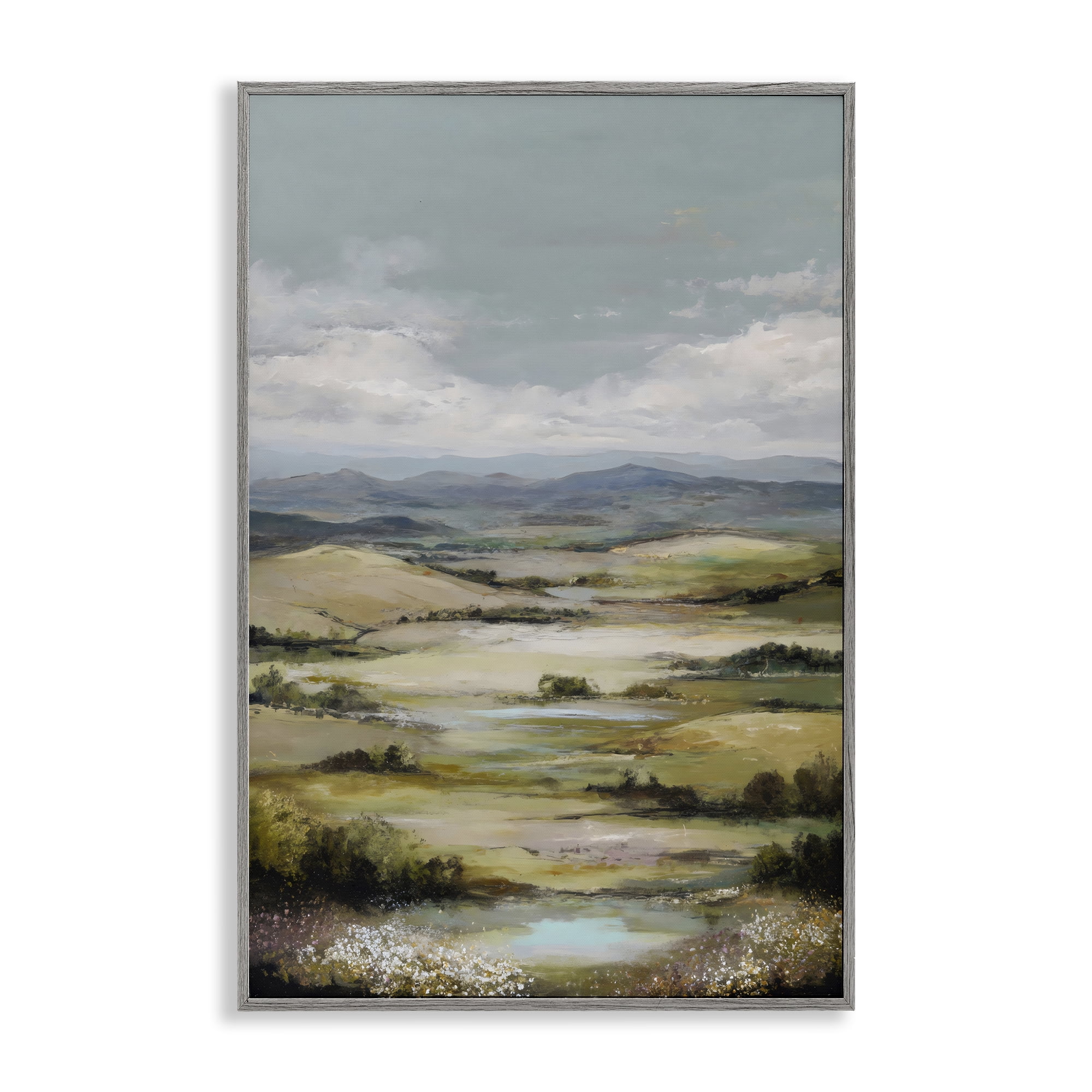 Stupell Industries Rolling Mountain Meadows Gray Framed Giclee Art, design by Petal Prints Design