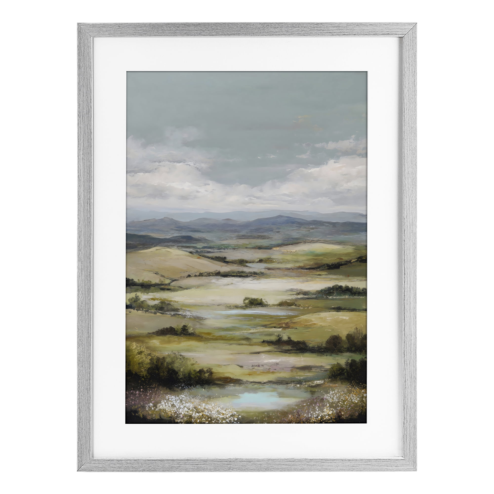Stupell Industries Rolling Mountain Meadows Gray Framed Print Under Glass, design by Petal Prints Design