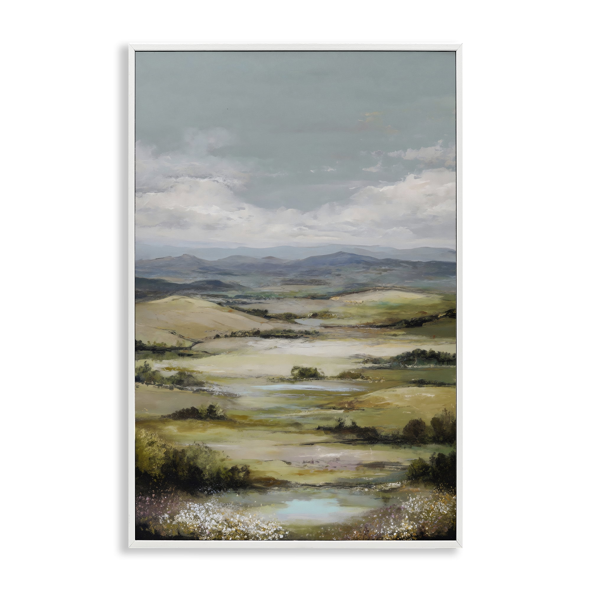 Stupell Industries Rolling Mountain Meadows White Framed Giclee Art, design by Petal Prints Design