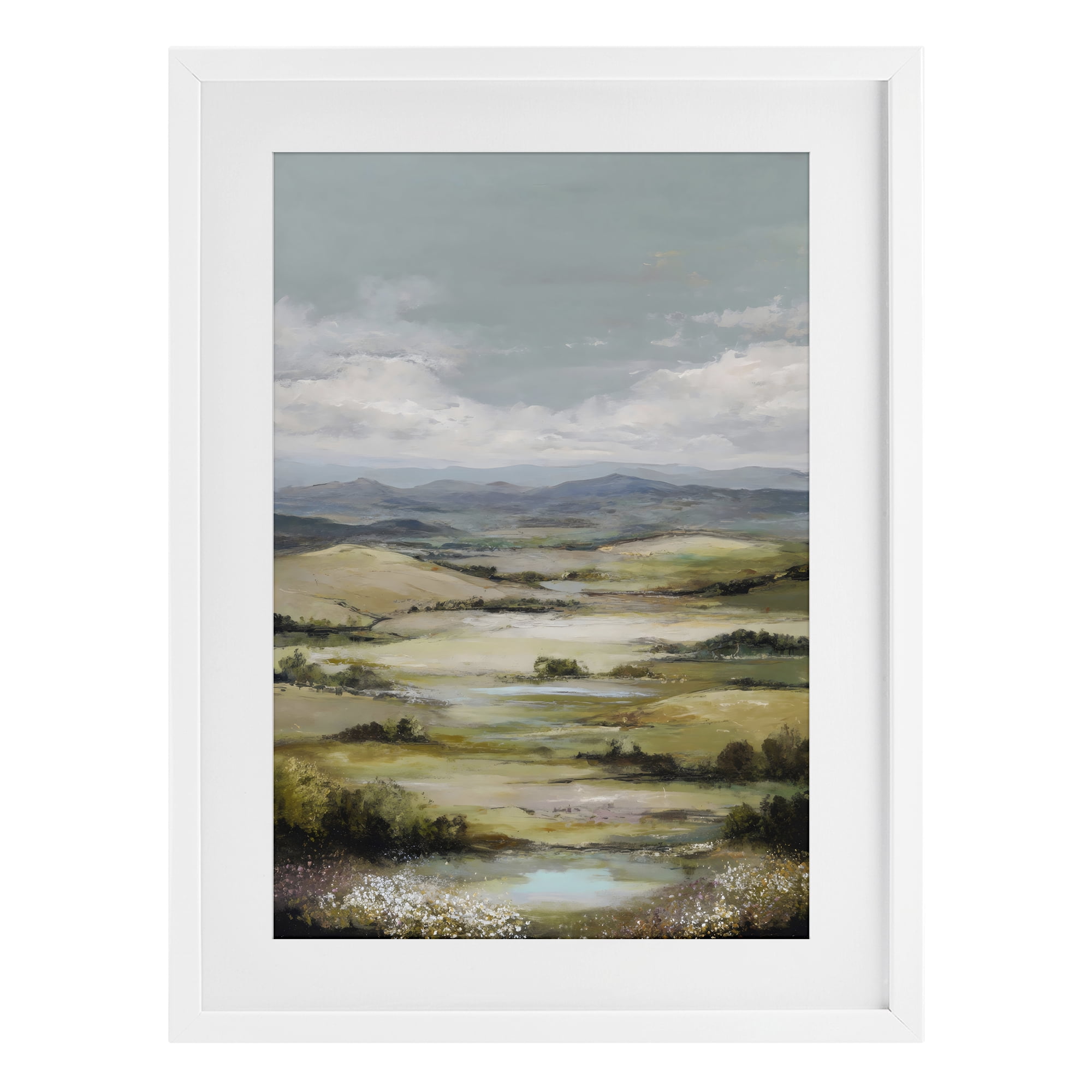 Stupell Industries Rolling Mountain Meadows White Framed Print Under Glass, design by Petal Prints Design