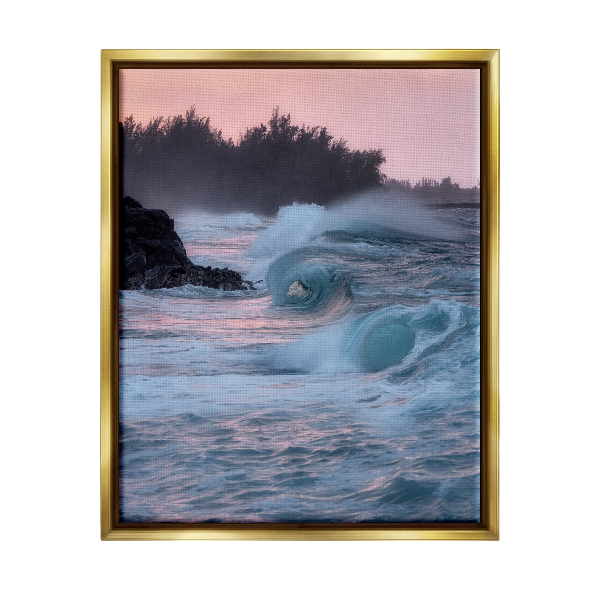 Stupell Industries Rolling Sea Waves Pink Sky Coastal Photography Gold Floater Framed Art Print Wall Art