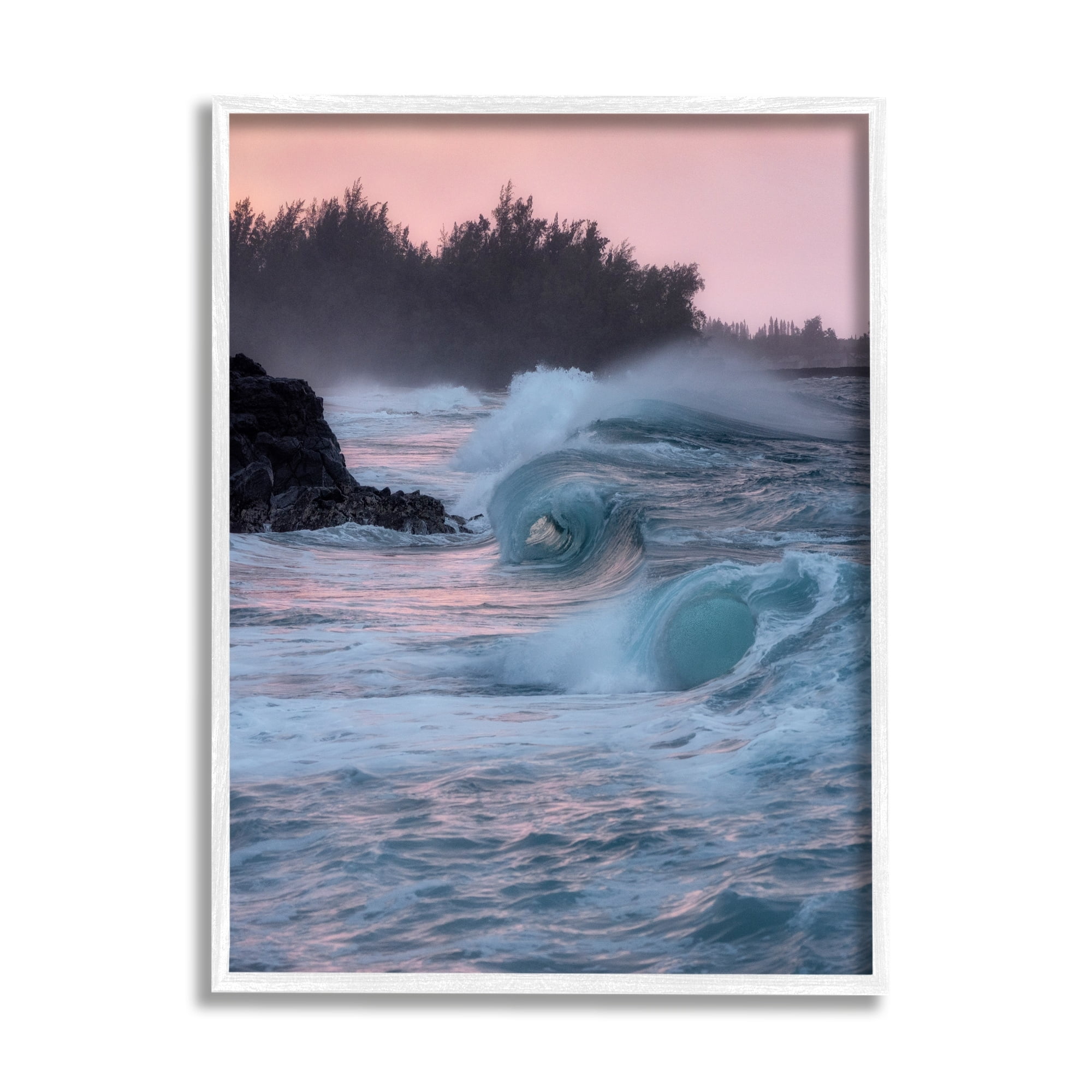 Stupell Industries Rolling Sea Waves Pink Sky Coastal Photography White Framed Art Print Wall Art