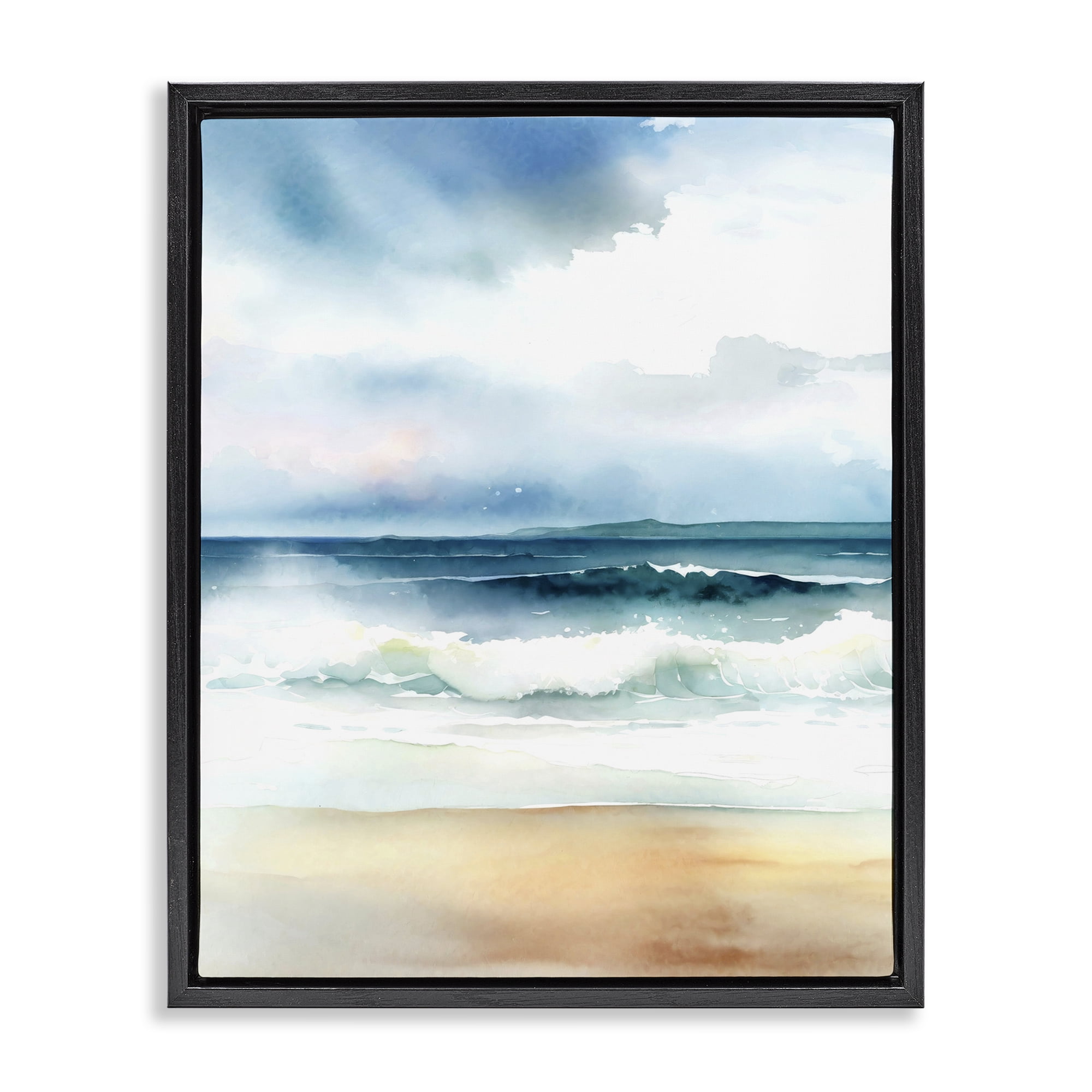 Stupell Industries Rolling Seaside Waves Coastal Painting Black Floater Framed Canvas Art Print Wall Art, 25 x 31