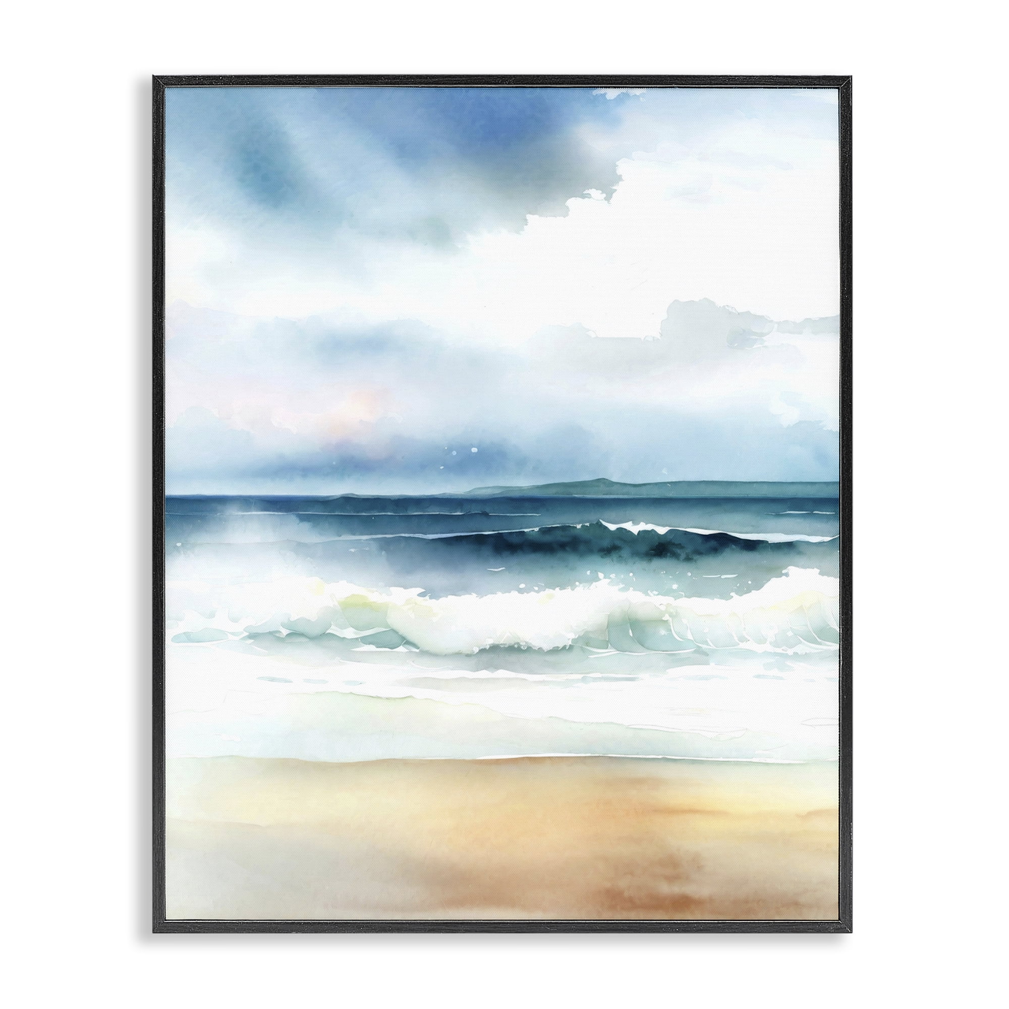 Stupell Industries Rolling Seaside Waves Coastal Painting Black Framed Art Print Wall Art, 16 x 20