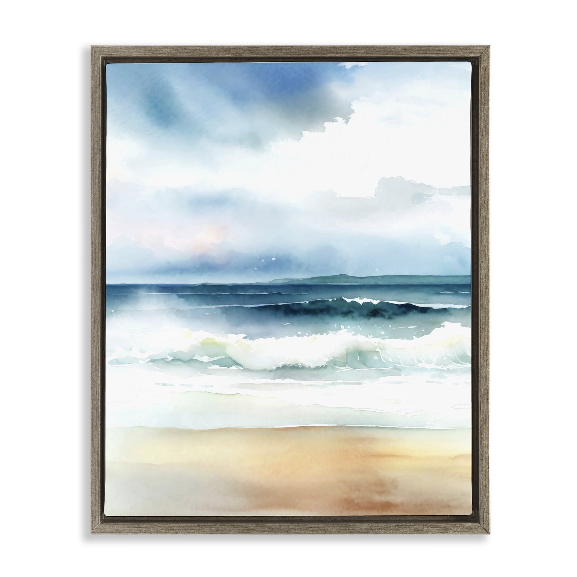 Stupell Industries Rolling Seaside Waves Coastal Painting Brown Floater Framed Canvas Art Print Wall Art, 17 x 21