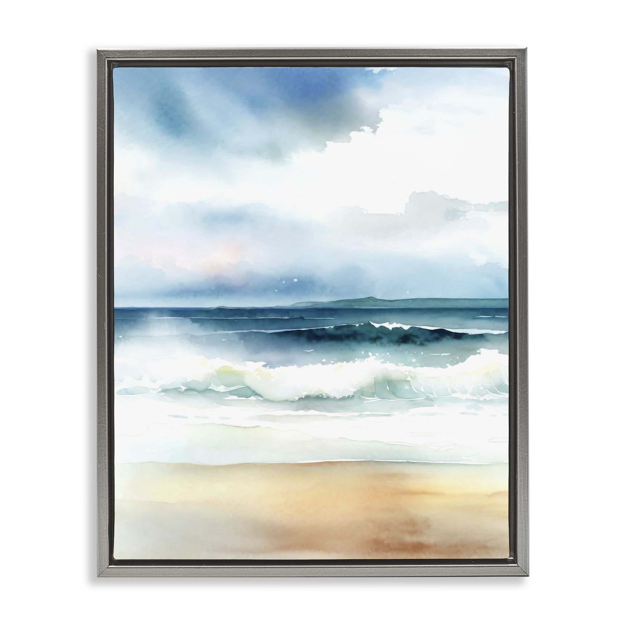 Stupell Industries Rolling Seaside Waves Coastal Painting Gray Floater Framed Canvas Art Print Wall Art, 17 x 21