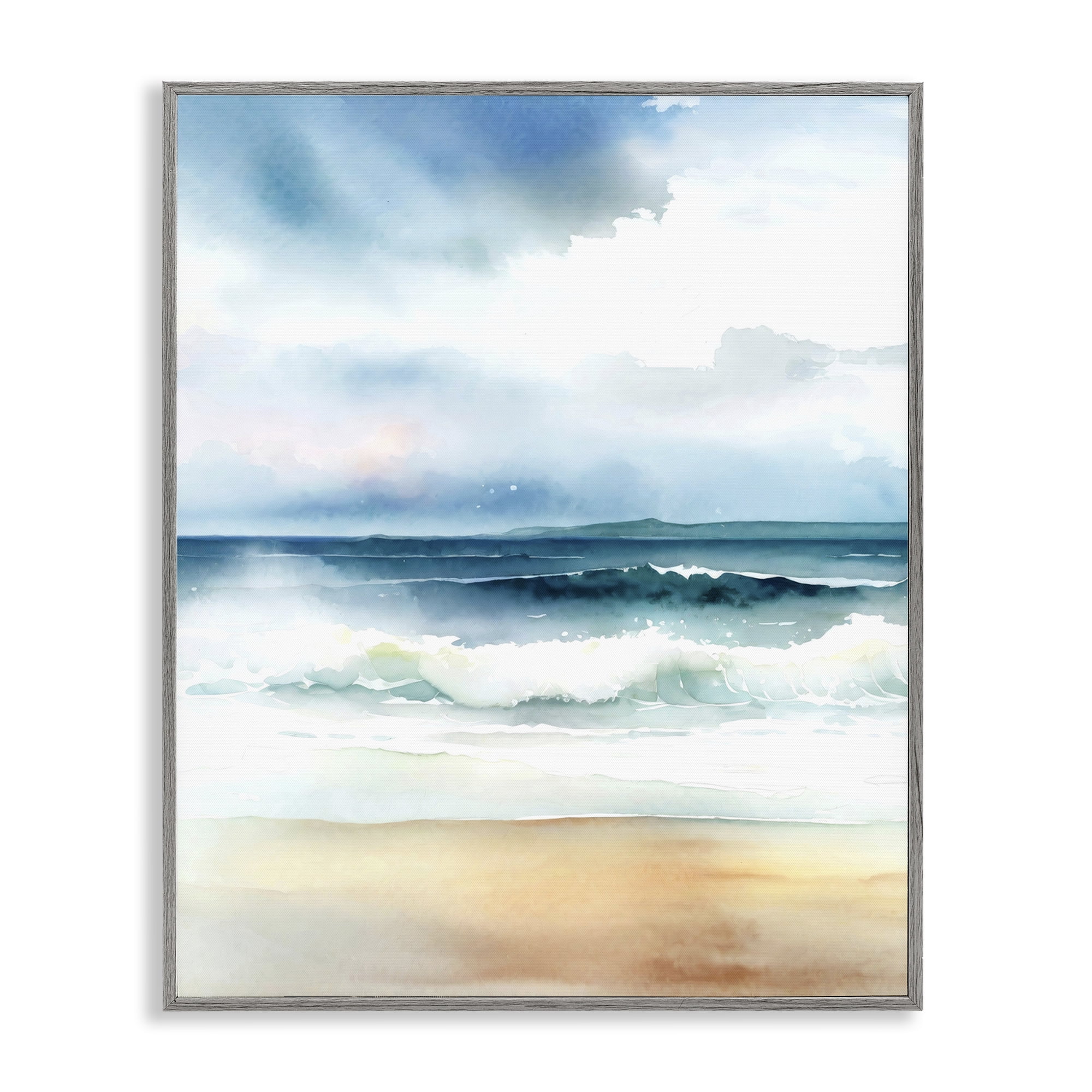 Stupell Industries Rolling Seaside Waves Coastal Painting Gray Framed Art Print Wall Art, 24 x 30