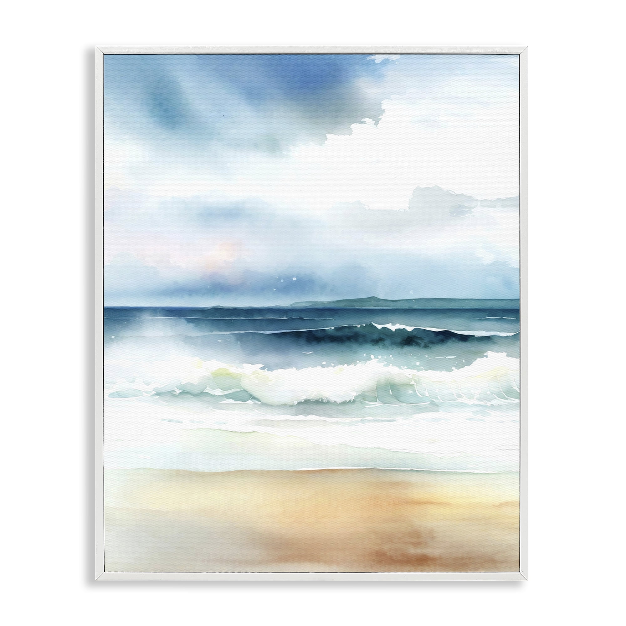 Stupell Industries Rolling Seaside Waves Coastal Painting White Framed Art Print Wall Art, 11 x 14