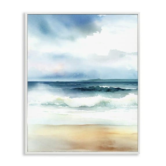 Stupell Industries Rolling Seaside Waves Coastal Painting White Framed Art Print Wall Art, 16 x 20