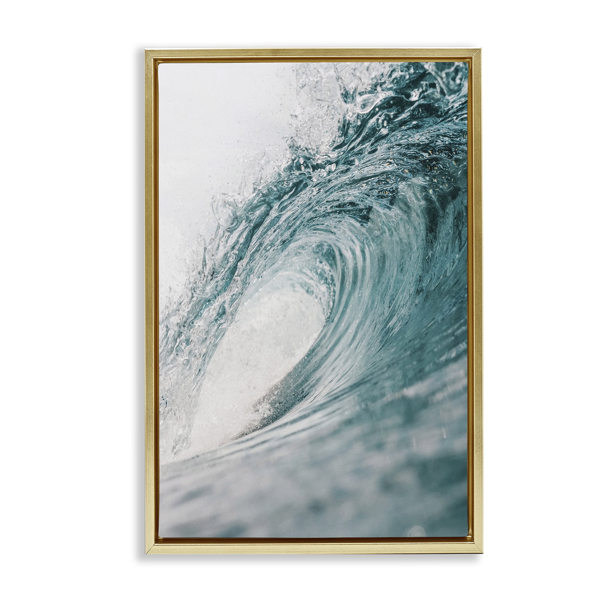 Stupell Industries Rolling Surf Waves Nautical & Beach Photography Gold Floater Framed Canvas Art Print Wall Art, 17 x 25