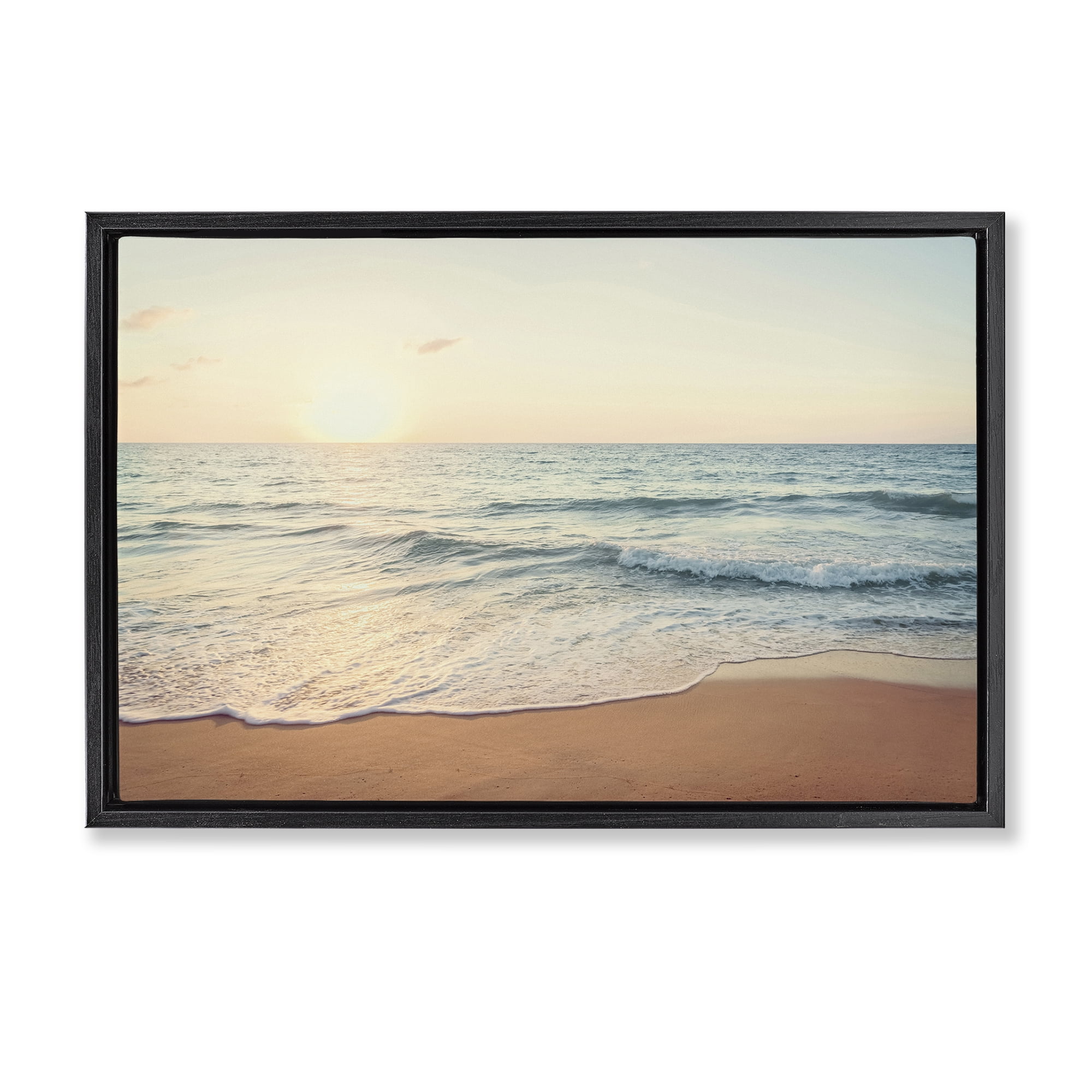 Stupell Industries Rolling Tide Beach Landscape & Nature Photography Black Floater Framed Canvas Art Print Wall Art, 31 x 21