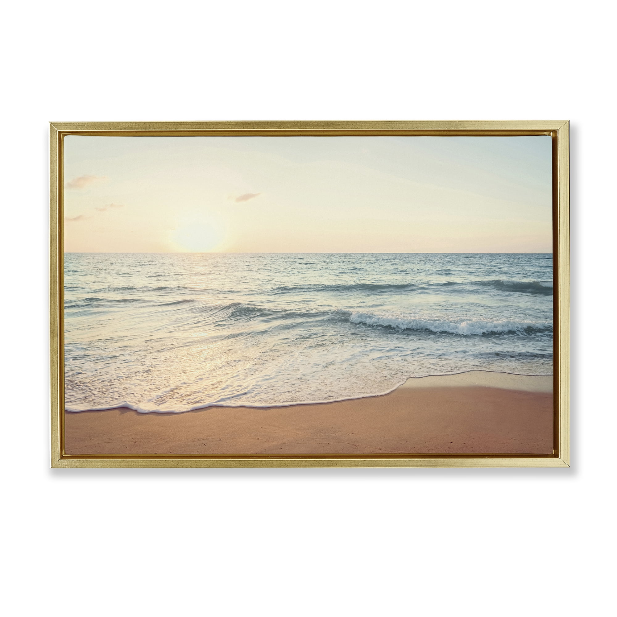 Stupell Industries Rolling Tide Beach Landscape & Nature Photography Gold Floater Framed Canvas Art Print Wall Art, 25 x 17