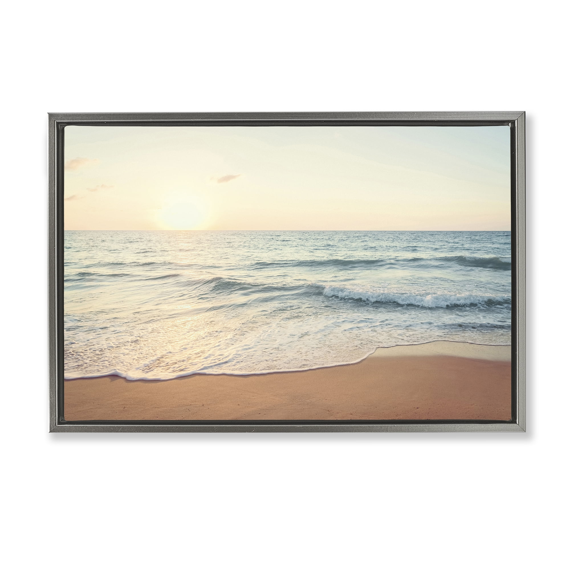 Stupell Industries Rolling Tide Beach Landscape & Nature Photography Gray Floater Framed Canvas Art Print Wall Art, 25 x 17