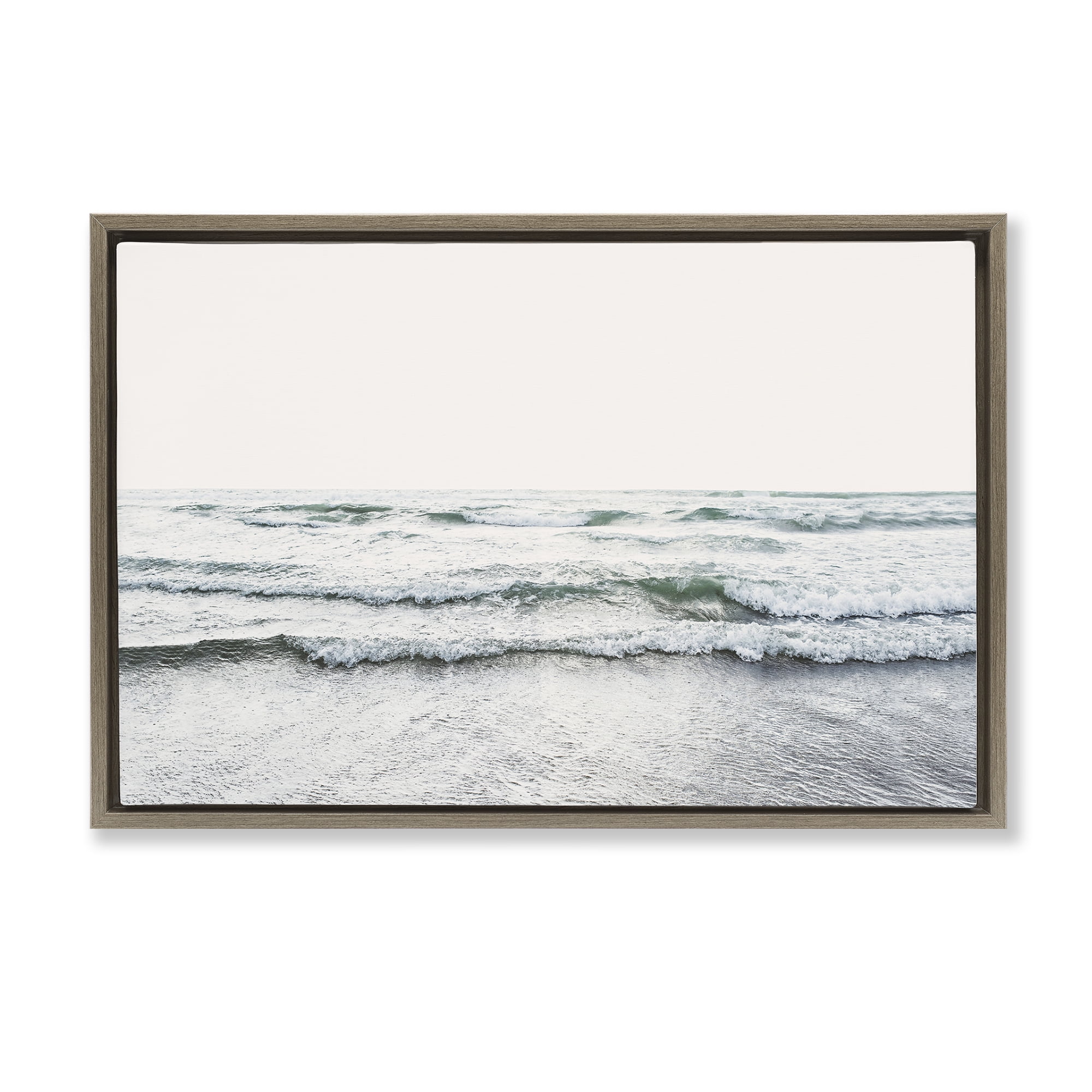 Stupell Industries Rolling Tide Waves Nautical & Beach Photography Brown Floater Framed Canvas Art Print Wall Art, 25 x 17