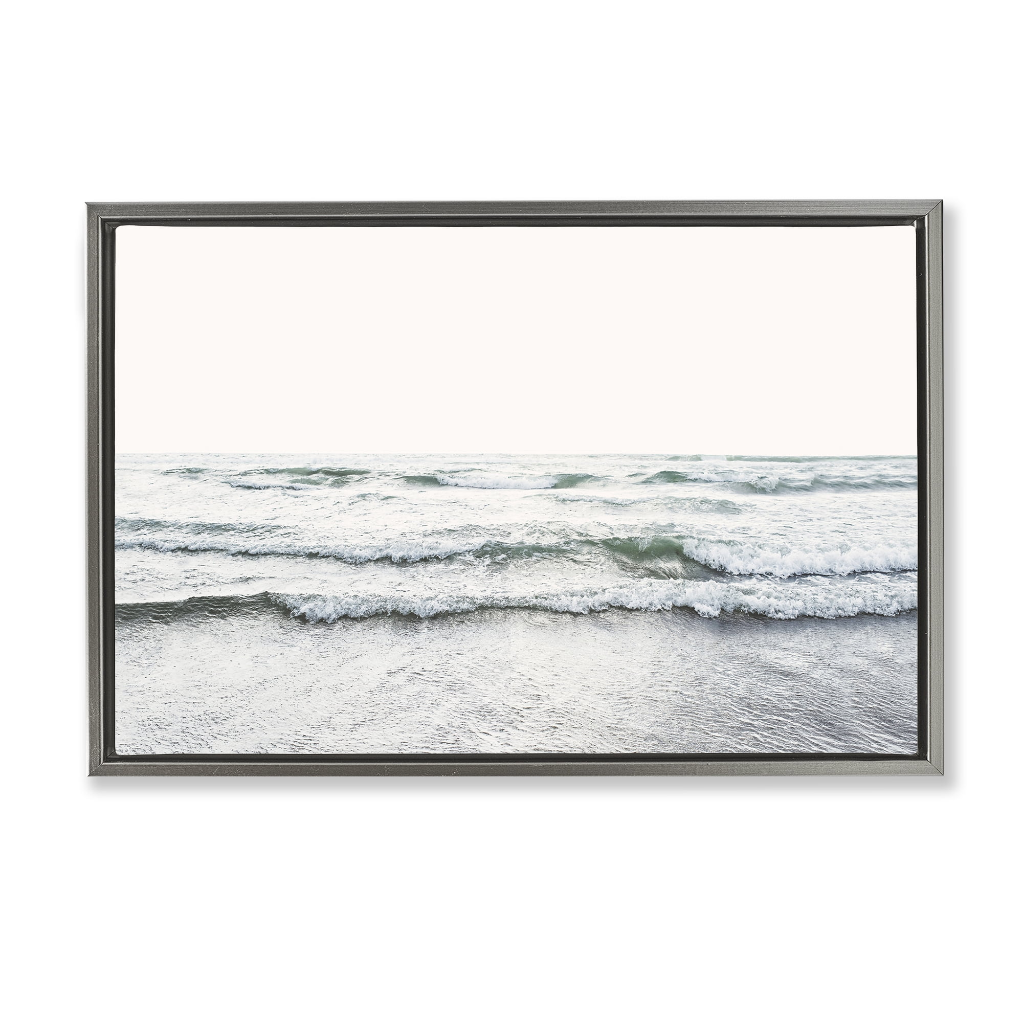Stupell Industries Rolling Tide Waves Nautical & Beach Photography Gray Floater Framed Canvas Art Print Wall Art, 25 x 17