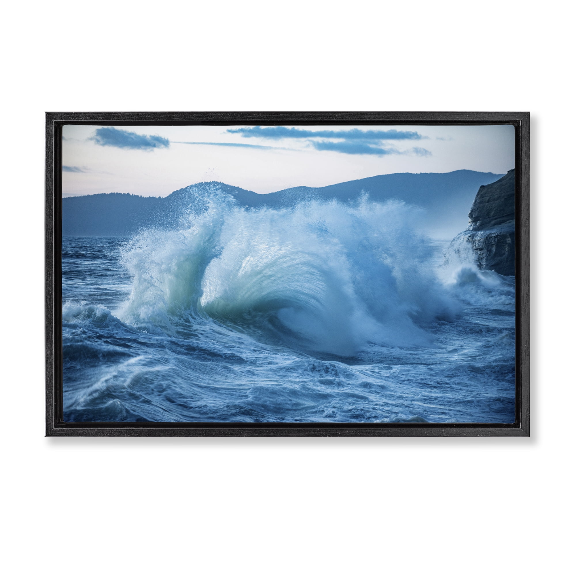 Stupell Industries Rolling Tsunami Wave Nautical & Beach Photography Black Floater Framed Canvas Art Print Wall Art, 31 x 21