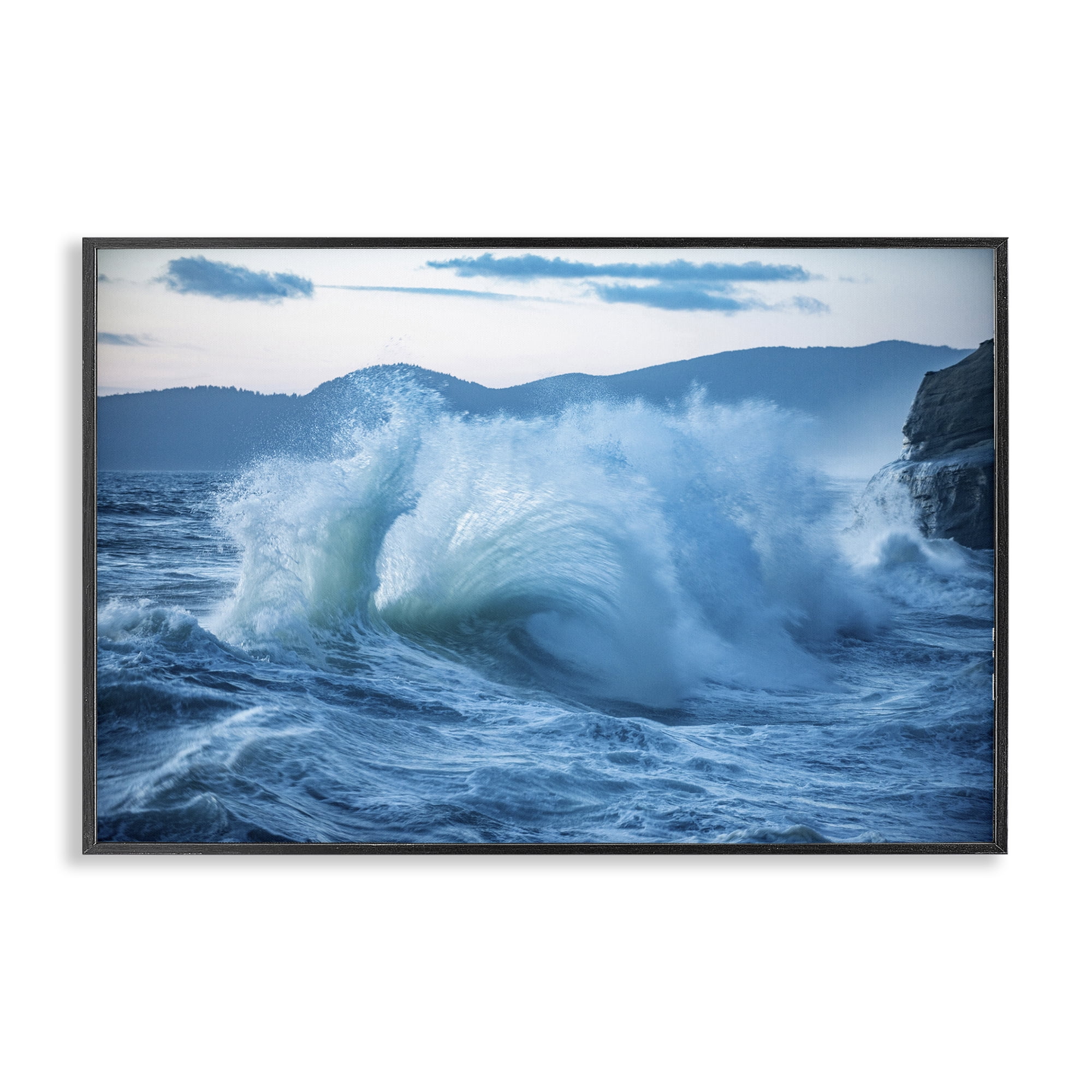 Stupell Industries Rolling Tsunami Wave Nautical & Beach Photography Black Framed Art Print Wall Art, 30 x 20