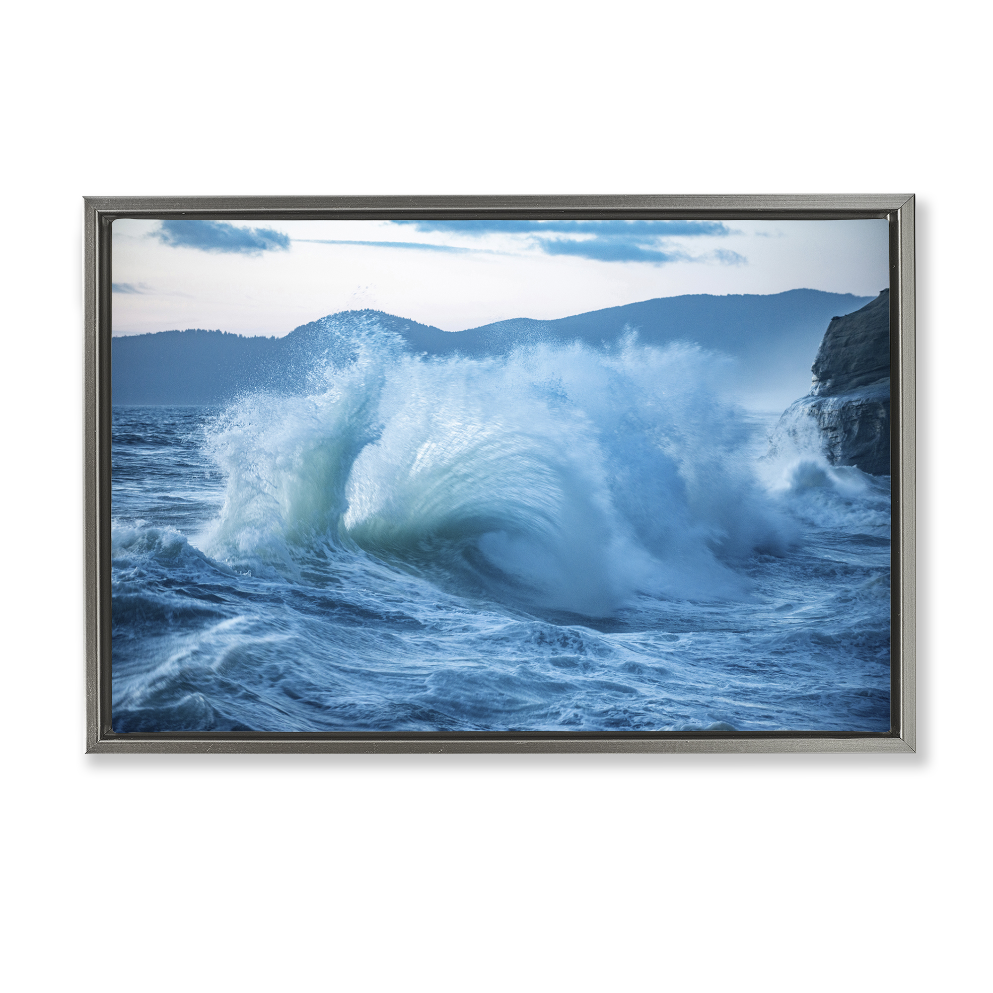 Stupell Industries Rolling Tsunami Wave Nautical & Beach Photography Gray Floater Framed Canvas Art Print Wall Art, 25 x 17