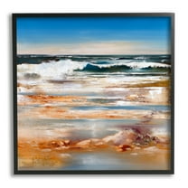 Stupell Industries Rolling Waves Abstract Shore Abstract Painting Black Framed Art Print Wall Art, 12 x 12