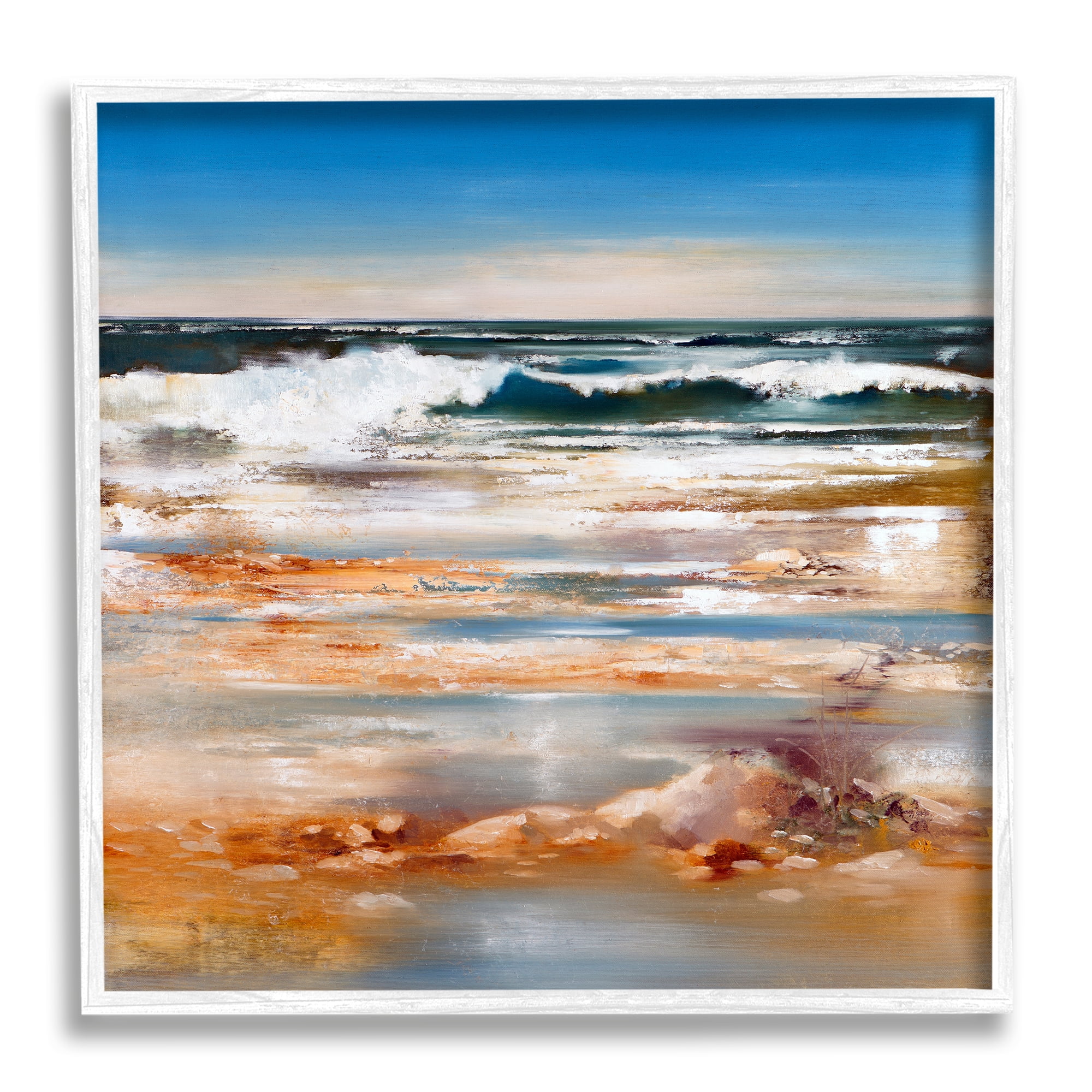 Stupell Industries Rolling Waves Abstract Shore Abstract Painting White Framed Art Print Wall Art, 24 x 24