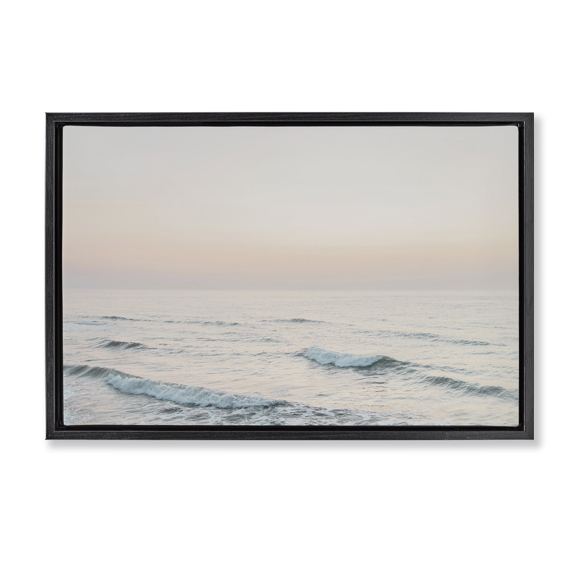 Stupell Industries Rolling Waves At Dawn Coastal Photography Black Floater Framed Canvas Art Print Wall Art, 31 x 21