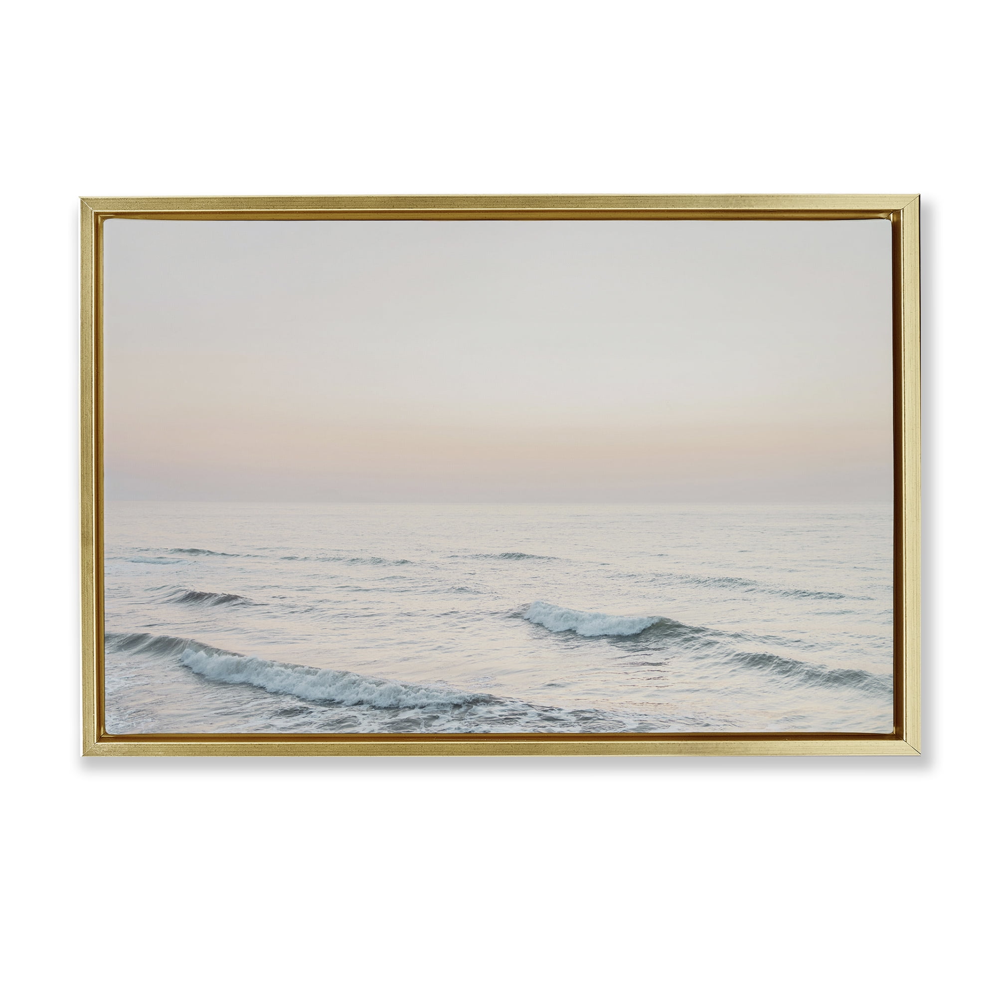 Stupell Industries Rolling Waves At Dawn Coastal Photography Gold Floater Framed Canvas Art Print Wall Art, 25 x 17
