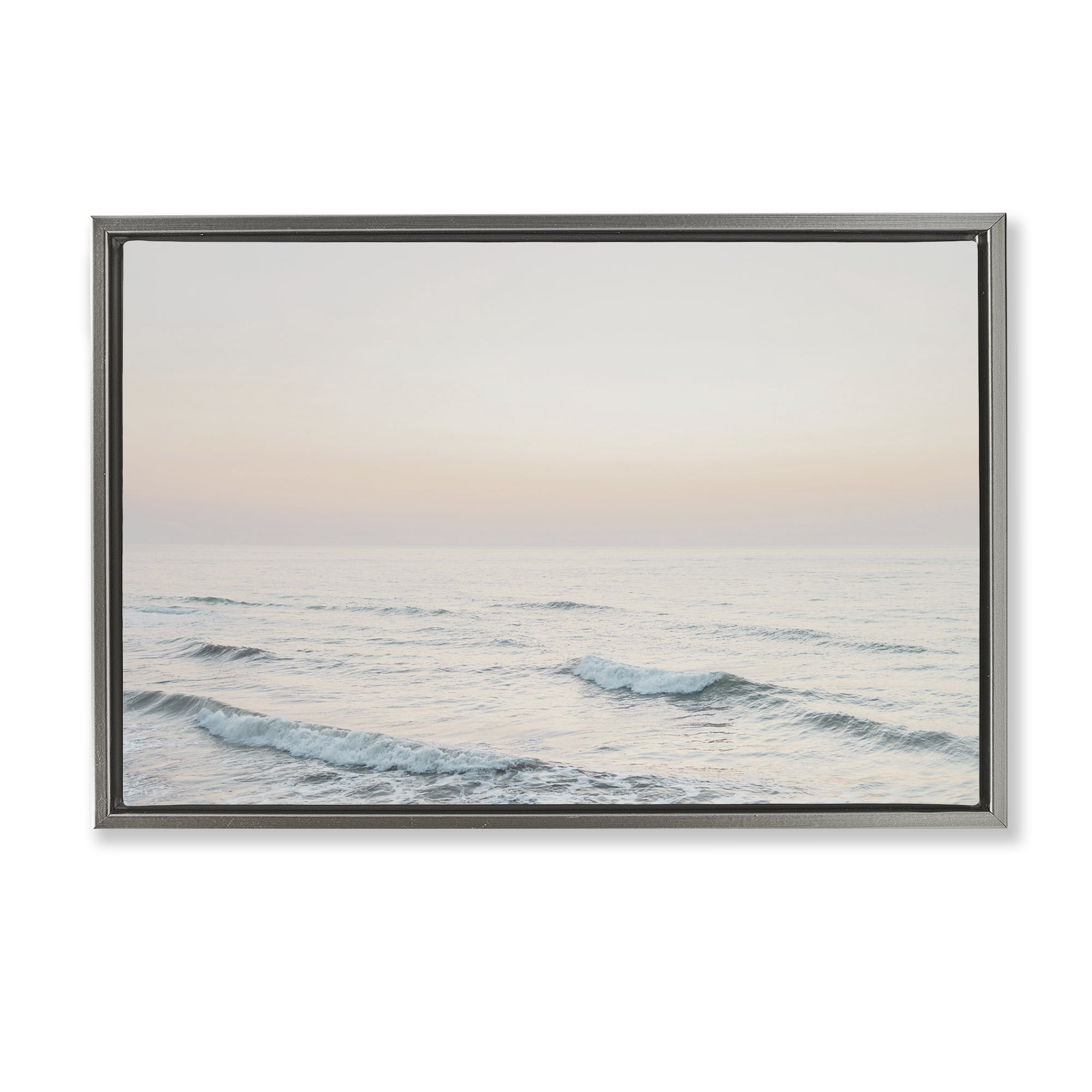 Stupell Industries Rolling Waves At Dawn Coastal Photography Gray Floater Framed Canvas Art Print Wall Art, 25 x 17