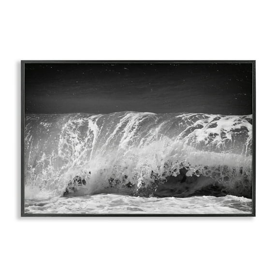 Stupell Industries Rolling Waves Night Sky Landscape Photography Black Framed Art Print Wall Art, 30 x 20
