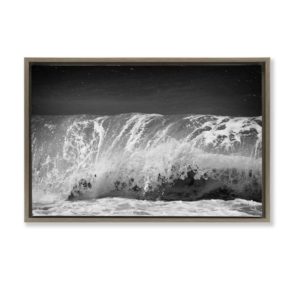 Stupell Industries Rolling Waves Night Sky Landscape Photography Brown Floater Framed Canvas Art Print Wall Art, 25 x 17