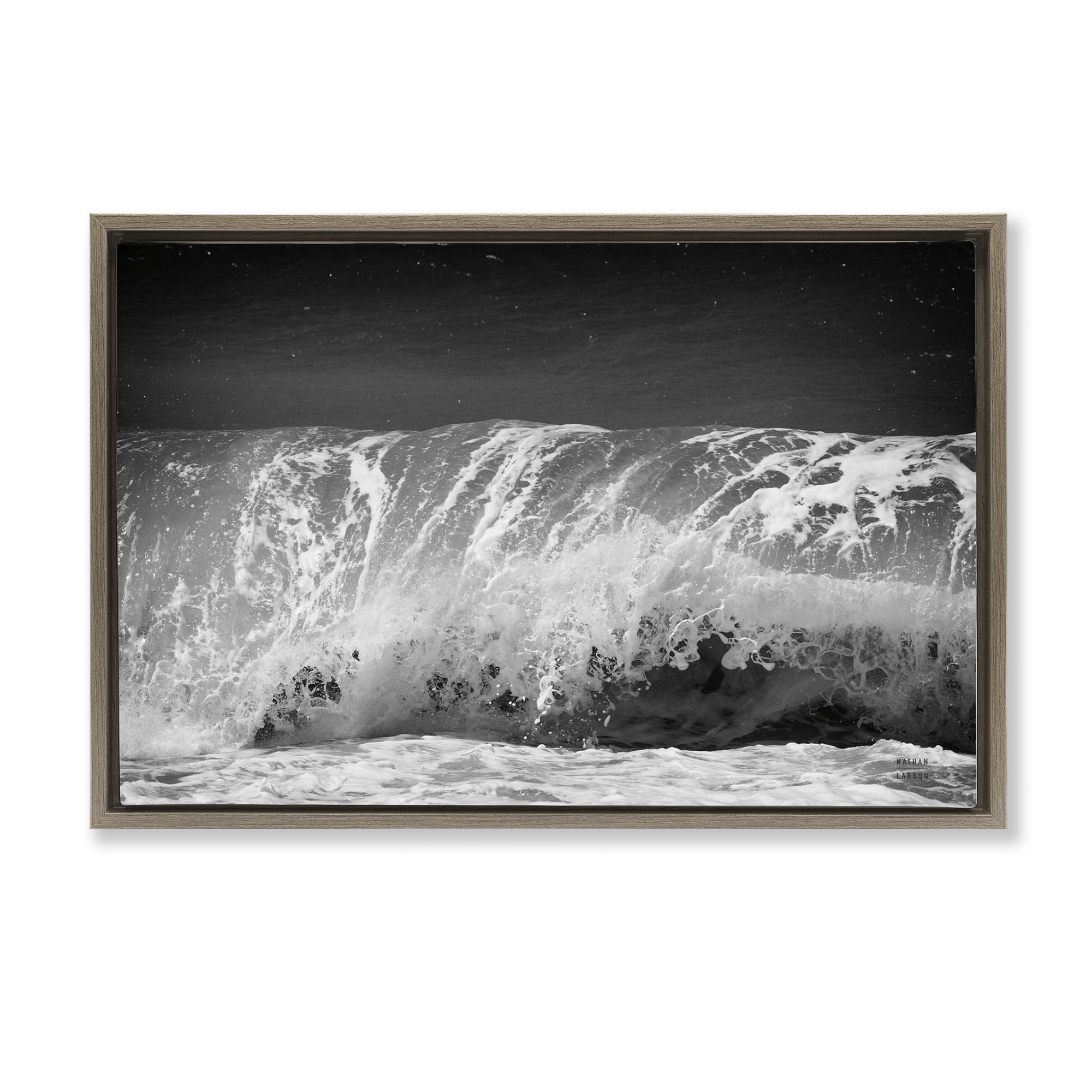 Stupell Industries Rolling Waves Night Sky Landscape Photography Brown Floater Framed Canvas Art Print Wall Art, 31 x 21