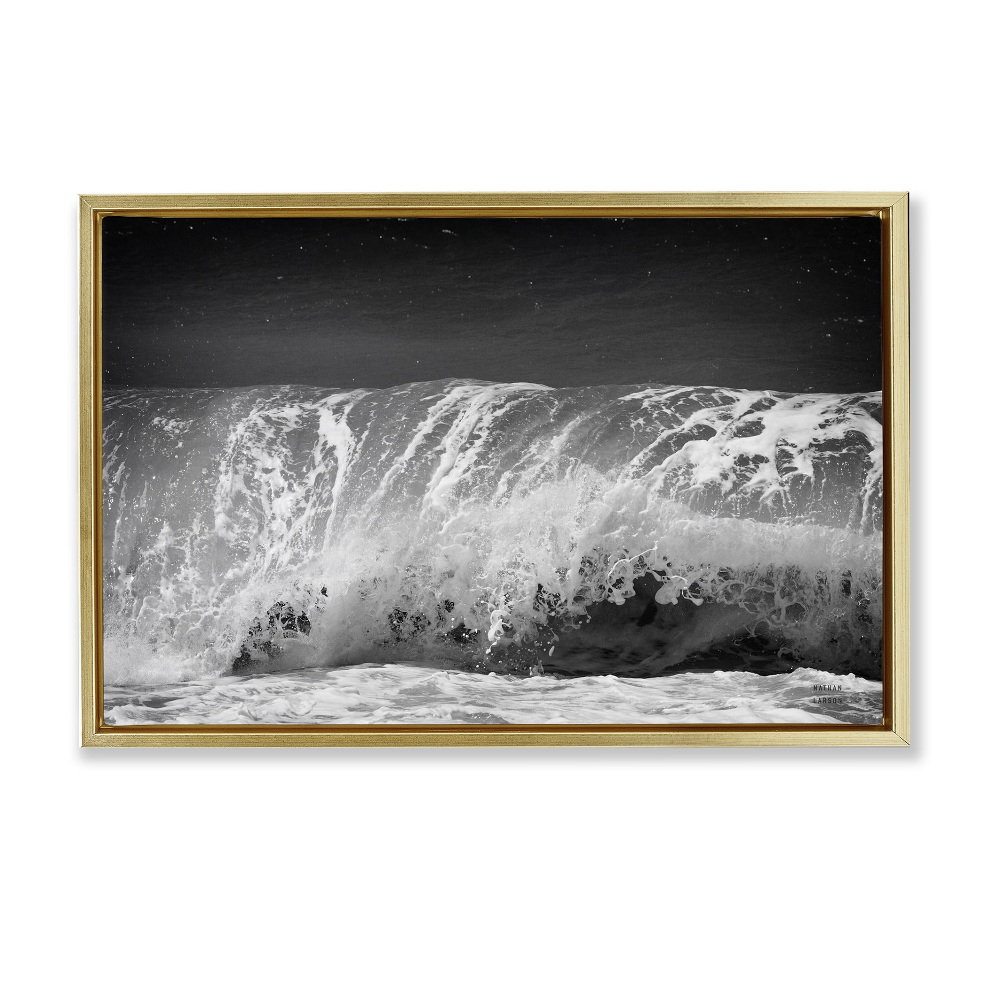 Stupell Industries Rolling Waves Night Sky Landscape Photography Gold Floater Framed Canvas Art Print Wall Art, 25 x 17