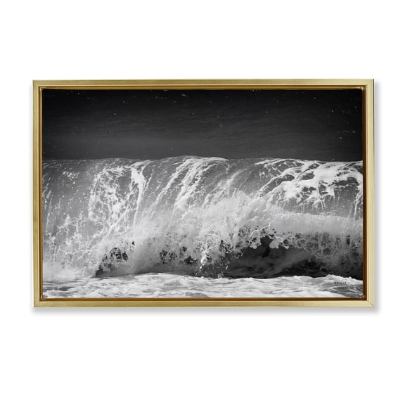Stupell Industries Rolling Waves Night Sky Landscape Photography Gold Floater Framed Canvas Art Print Wall Art, 25 x 17
