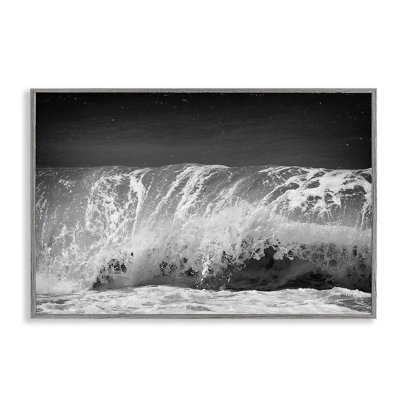 Stupell Industries Rolling Waves Night Sky Landscape Photography Gray Framed Art Print Wall Art, 18 x 12