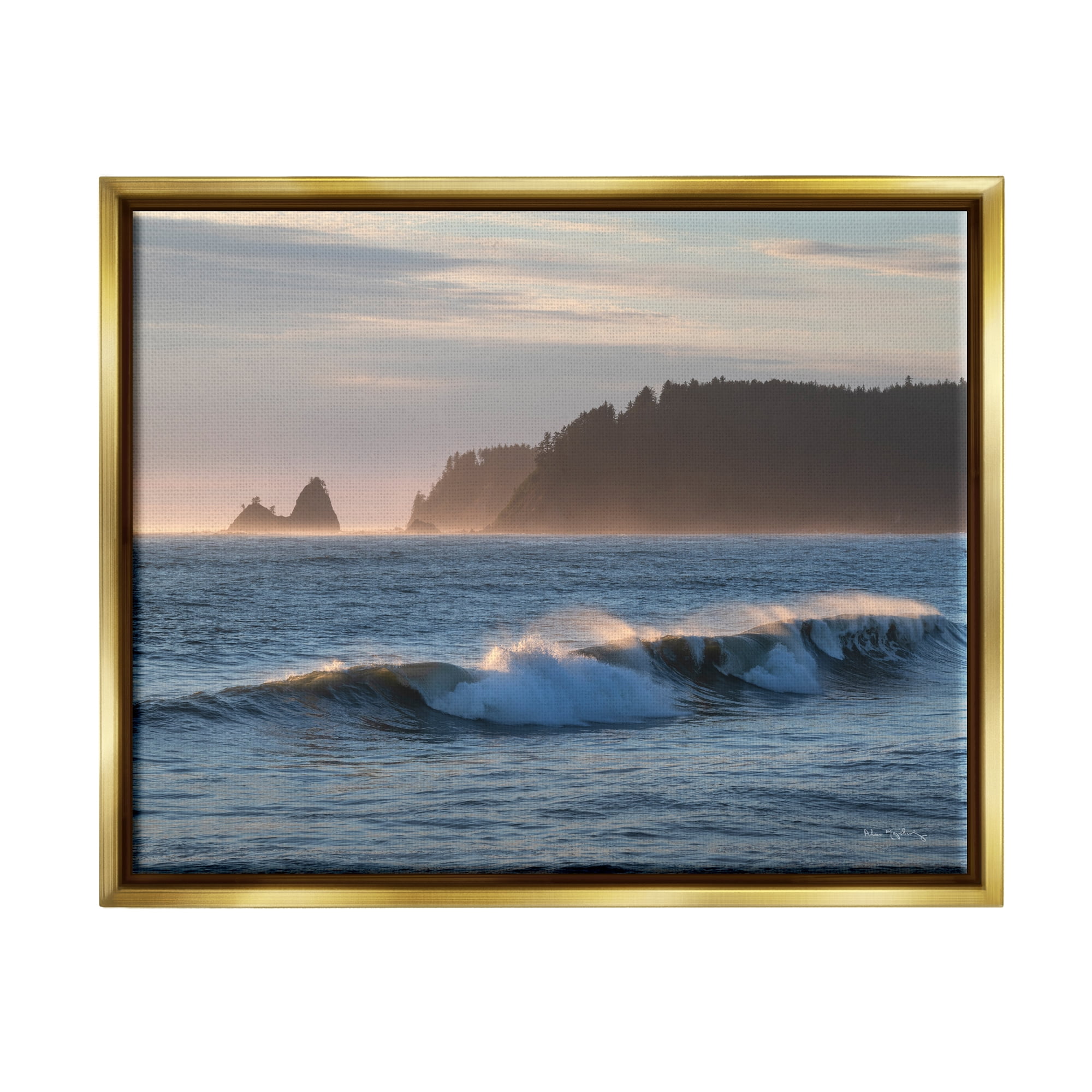 Stupell Industries Rolling Waves Photography Landscape Photography Gold Floater Framed Canvas Art Print Wall Art, 31 x 25