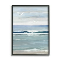 Stupell Industries Rolling Waves & Seagulls Nature Painting Black Framed Art Print Wall Art, 11 x 14